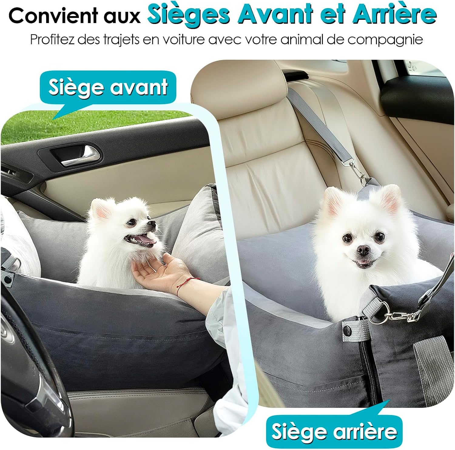 Thumbnail 2 de Siège auto chien portable Siege Auto Chien Voiture (moins de 15 kg) avec aire de repos extensible et clips de sécurité