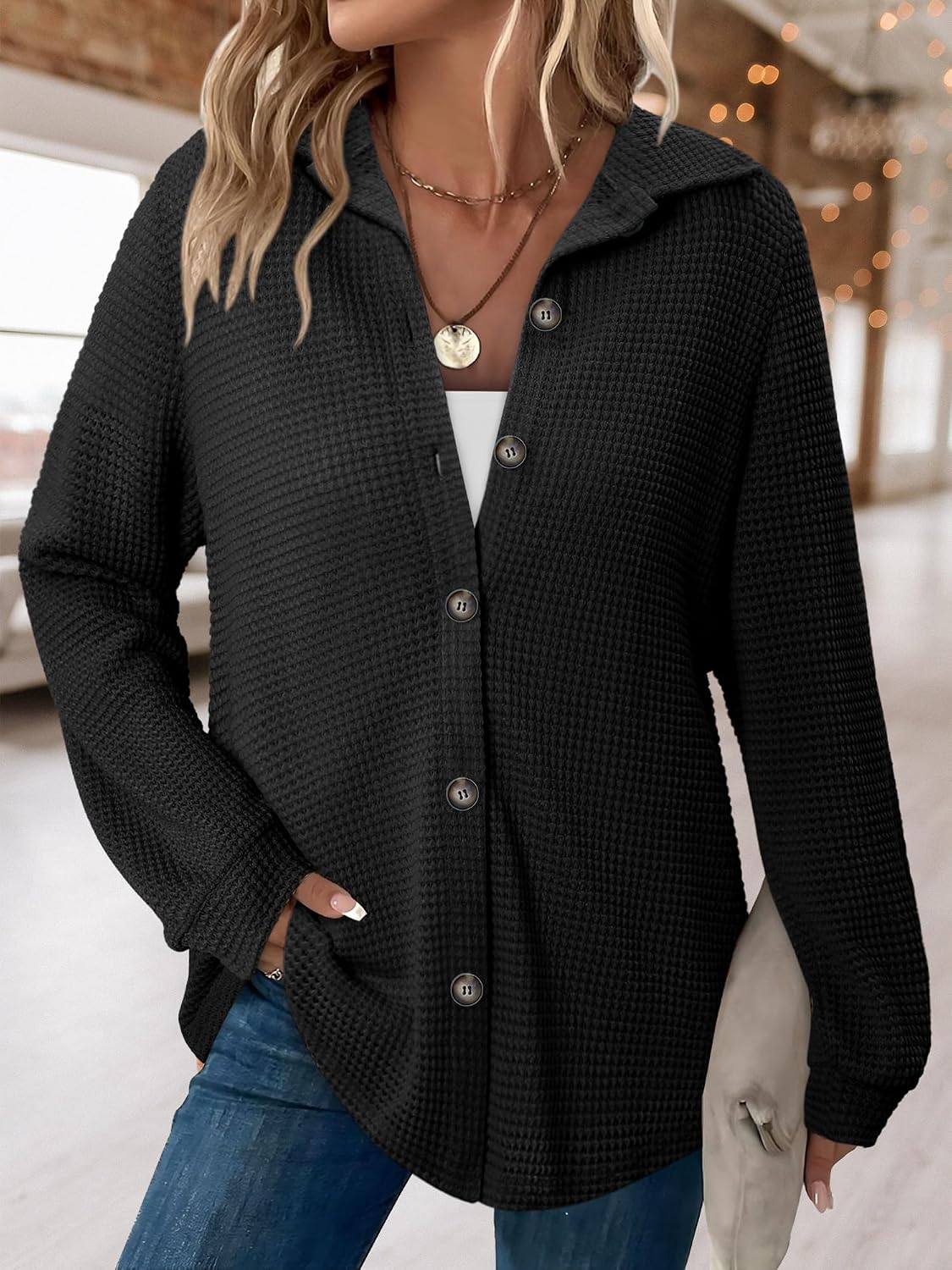 Detalle de BETTE BOUTIK Women's Waffle Knit Top