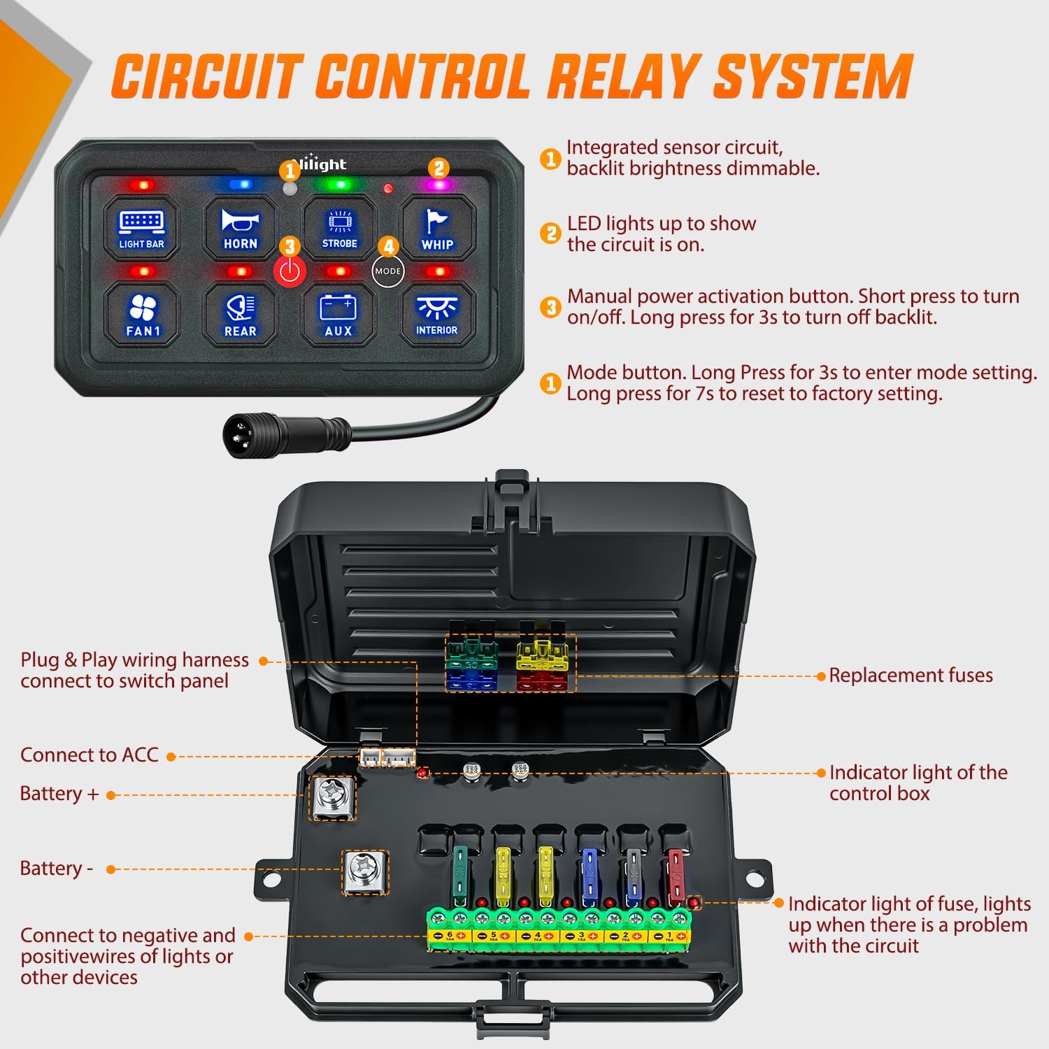 Detalle de Nilight 8 Gang Switch Panel 12V for Trucks