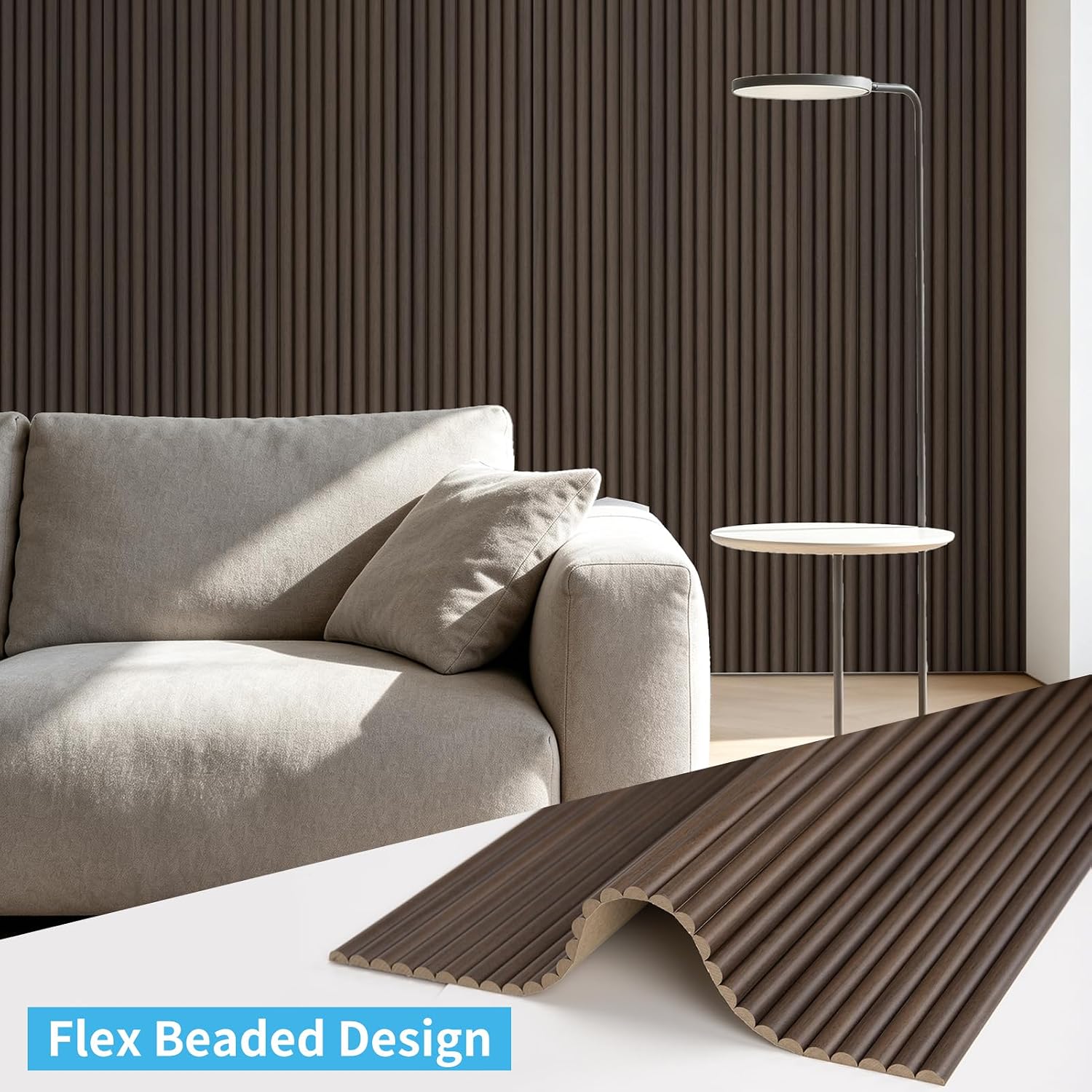 Detalle 2 de Art3d A31ct705WA02usz Roll-Flat Beaded Wood Slat Wall Panels, Walnut, 2-Pack