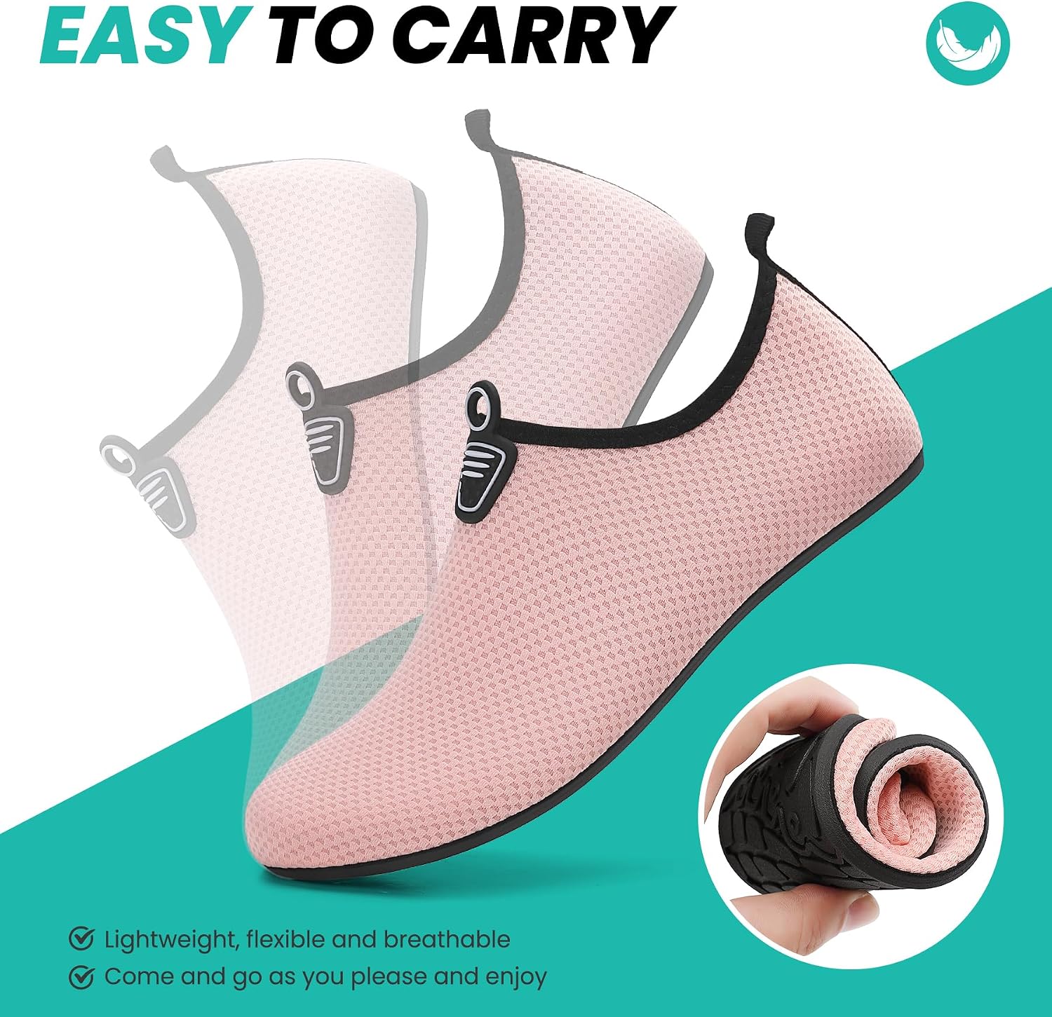 Detalle 2 de Sportvibe Water Shoes Women & Men – Lightweight Barefoot Aqua Shoes, Pink (6.5 UK/40 EU)