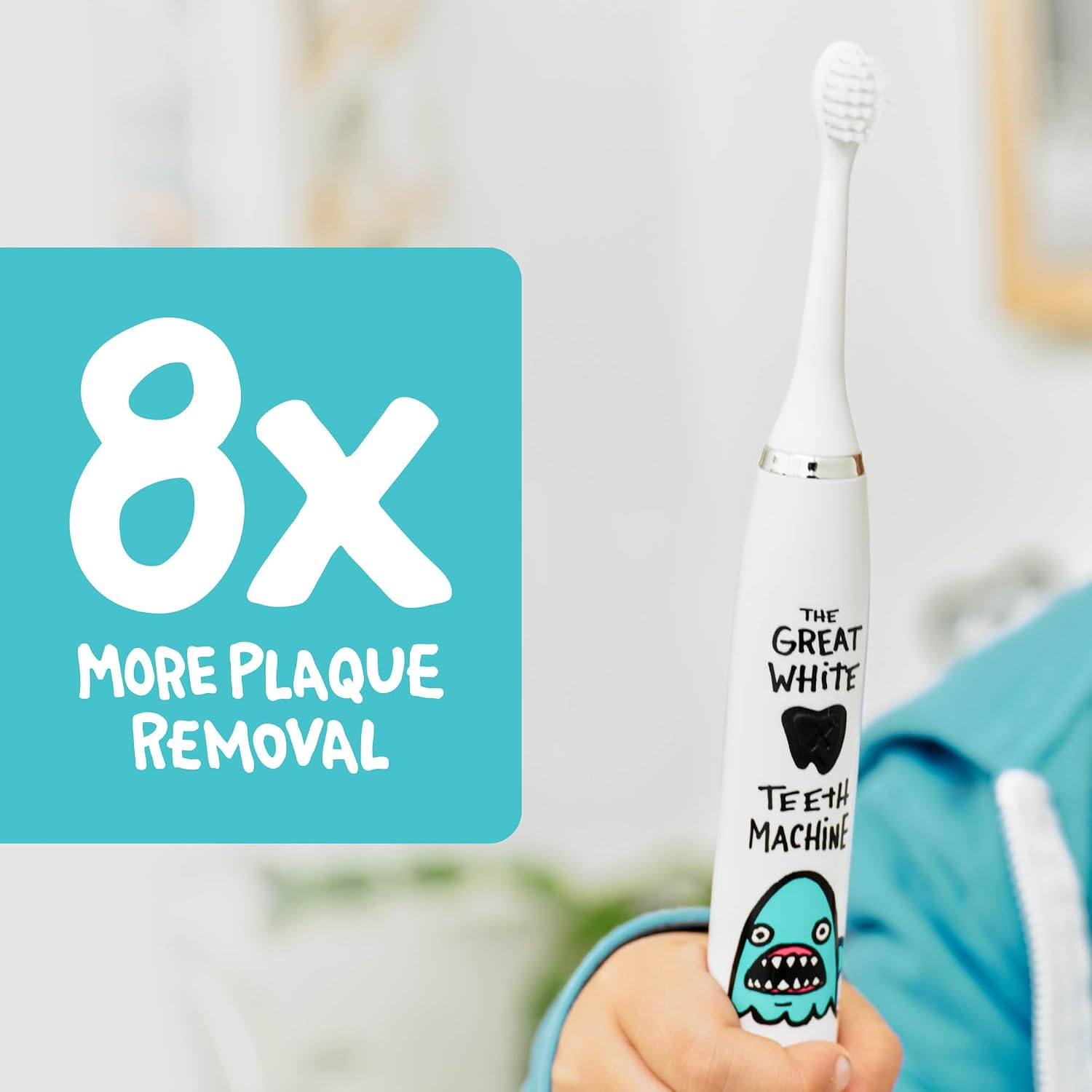 Detalle de Made by Dentists Kids Electric Toothbrush – Shark Edition (2+) with 6 Replacement Heads