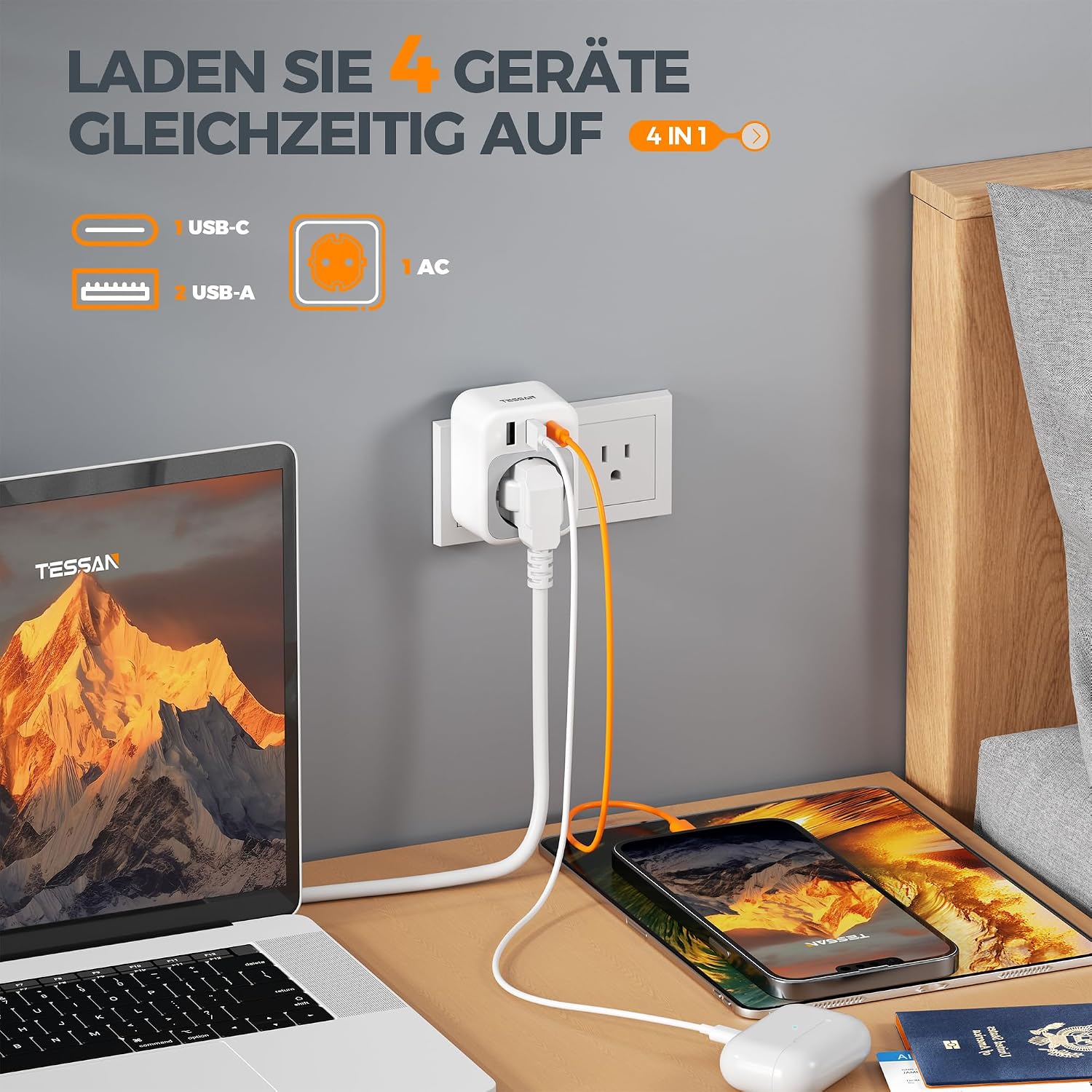 Thumbnail 3 de TESSAN 2 Pack Reiseadapter 4 in 1 US EU Asia USB