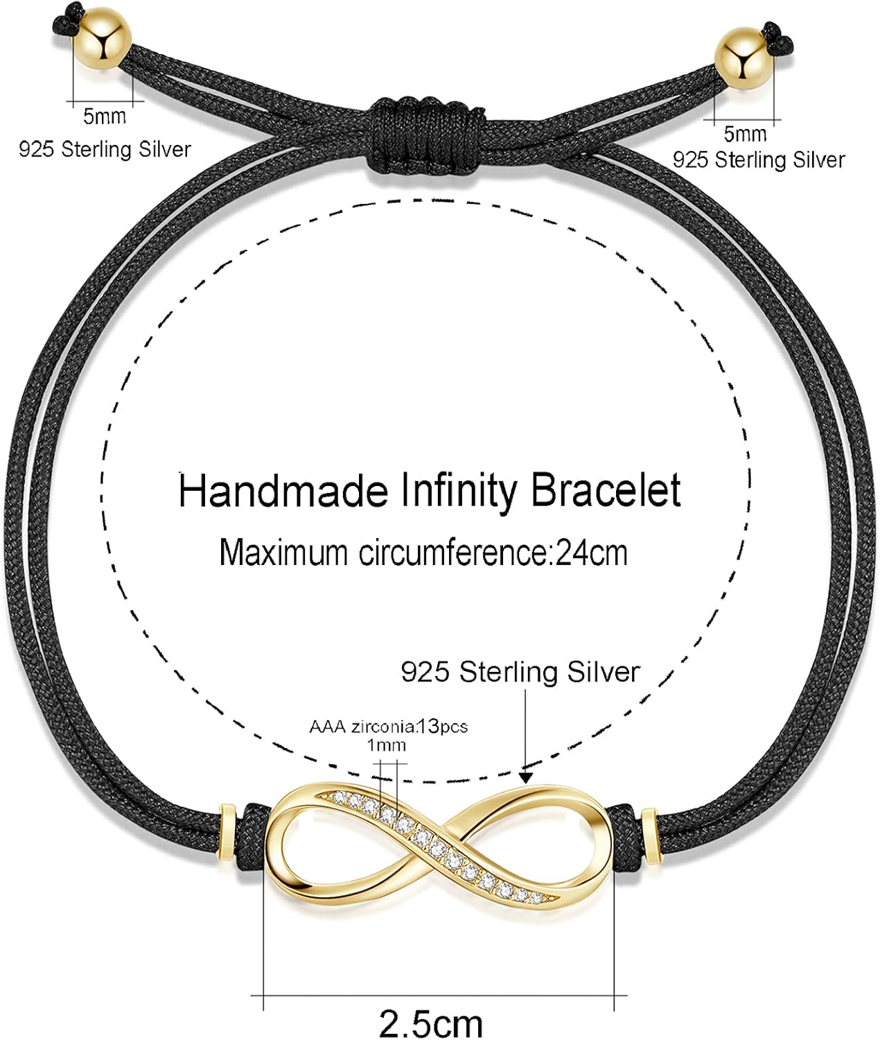 Thumbnail 3 de Jrêveinfini Infini Bracelet Femme en Argent Sterling 925 – Bracelet Corde Personnalisé Fait Main