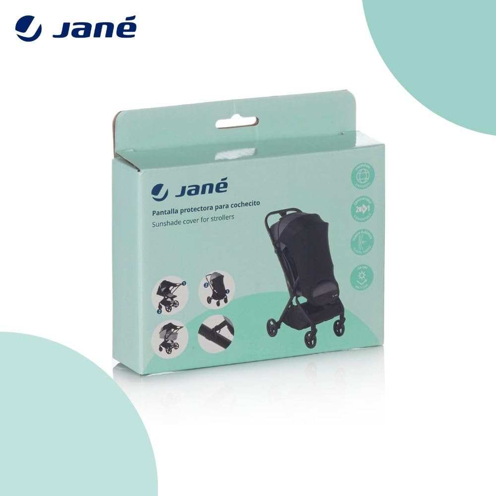 Detalle de Jané Sonnenschutz für Kinderwagen UPF 50+ – Universal elastisch, atmungsaktiv, UV-Schutz für Buggy und Babywanne (Schwarz)
