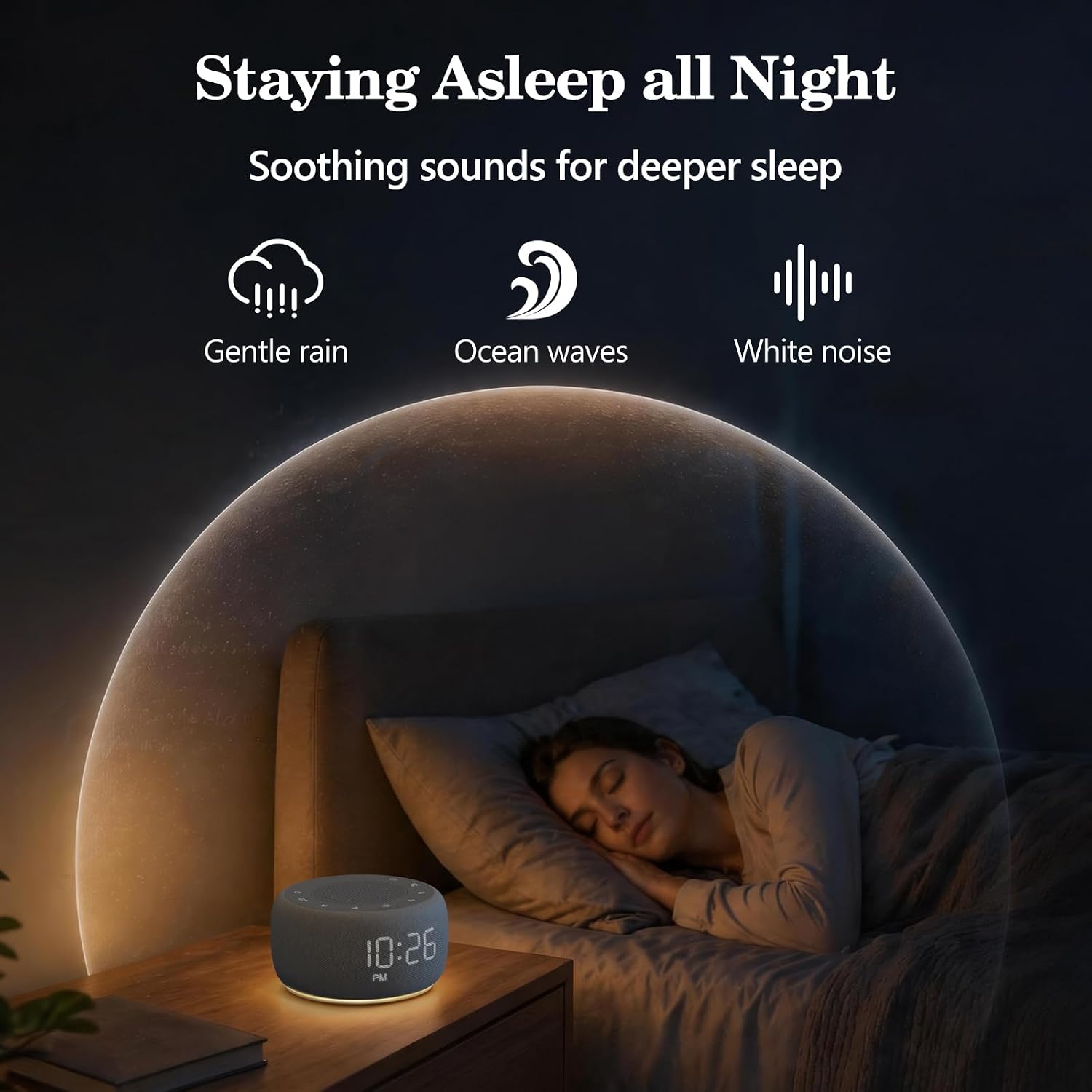 Detalle de BUFFBEE Alarm Clock with Sound Machine: A calm, sleep-friendly bedside companion