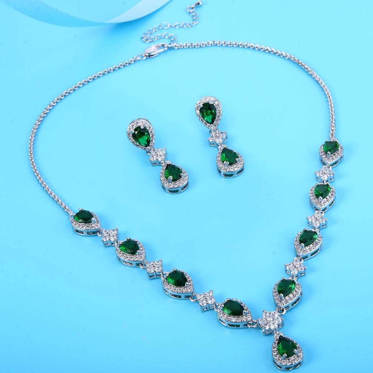 Thumbnail 2 de Clearine Gioielli: Set Gioielli da Sposa con Collana e Orecchini in Zirconia Cubica – Fiore e Gocce d’Acqua