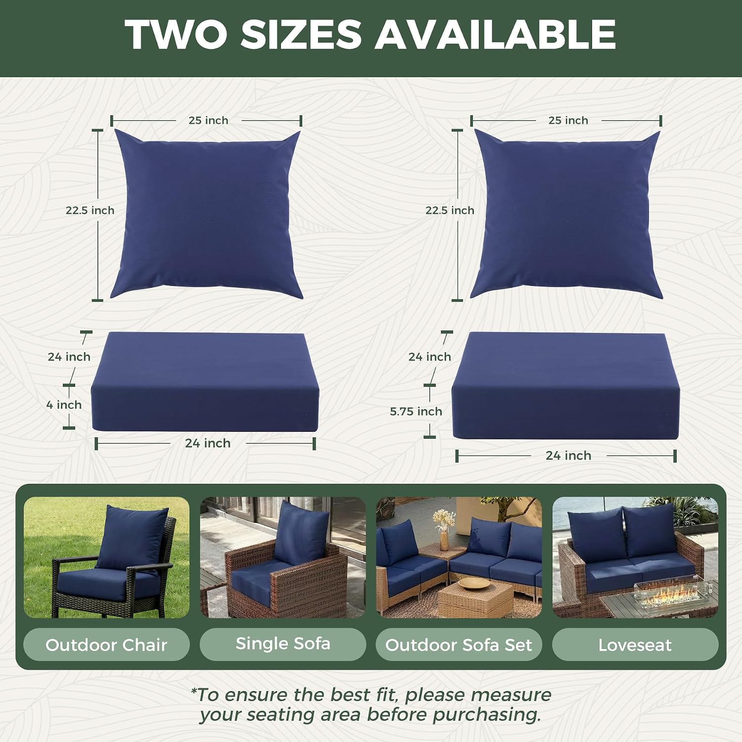 Thumbnail 4 de Zonamat ZM-24244-NavyBlue Outdoor Cushion Set, 24 x 24-Inch, Removable Covers