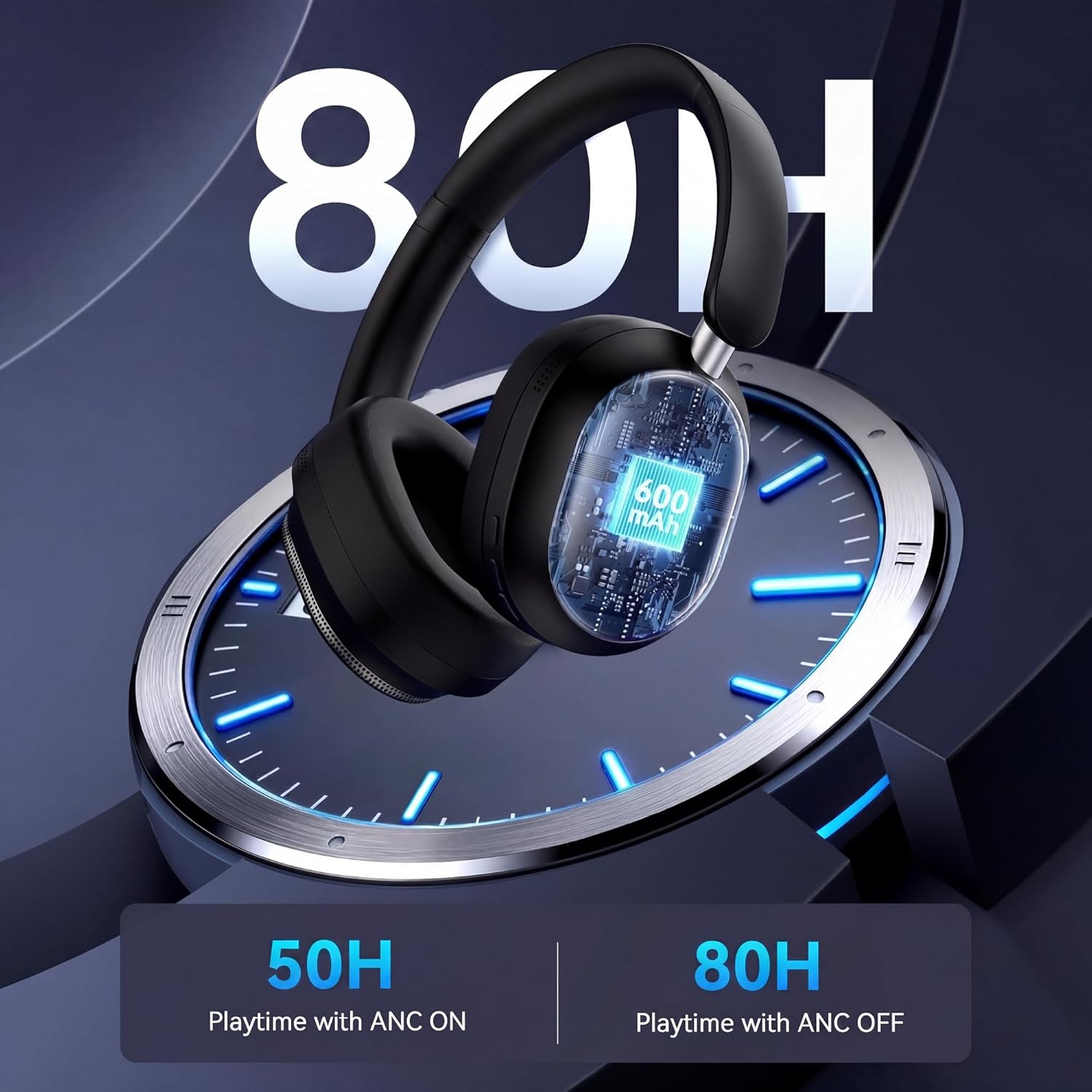 Thumbnail 2 de Pointcinco Hybrid Active Noise Cancelling Headphones (Bluetooth 6.0, 50H playtime, foldable over-ear) - Black