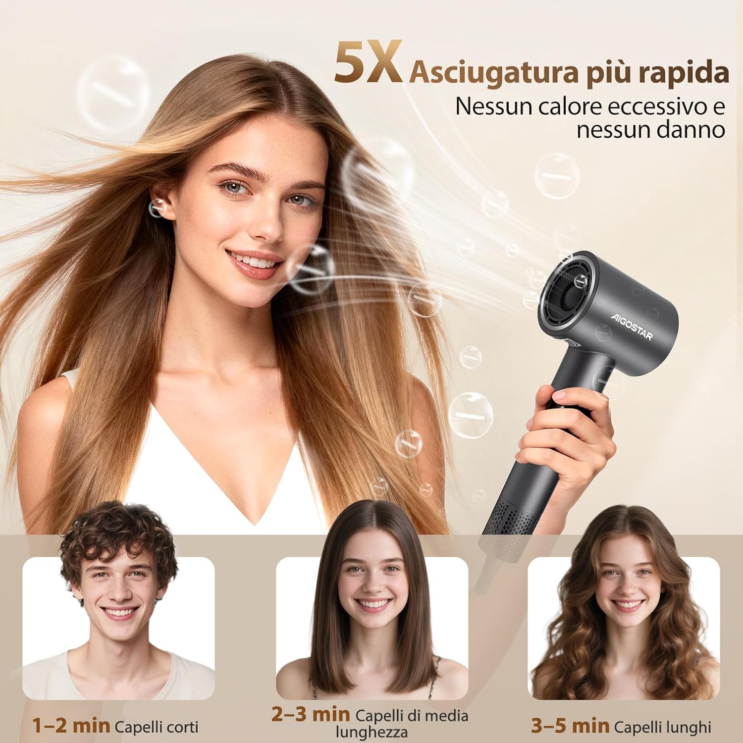 Thumbnail 3 de Aigostar Phon Capelli Professionale 2200W con Ioni Negativi e motore Brushless 110.000 giri/min