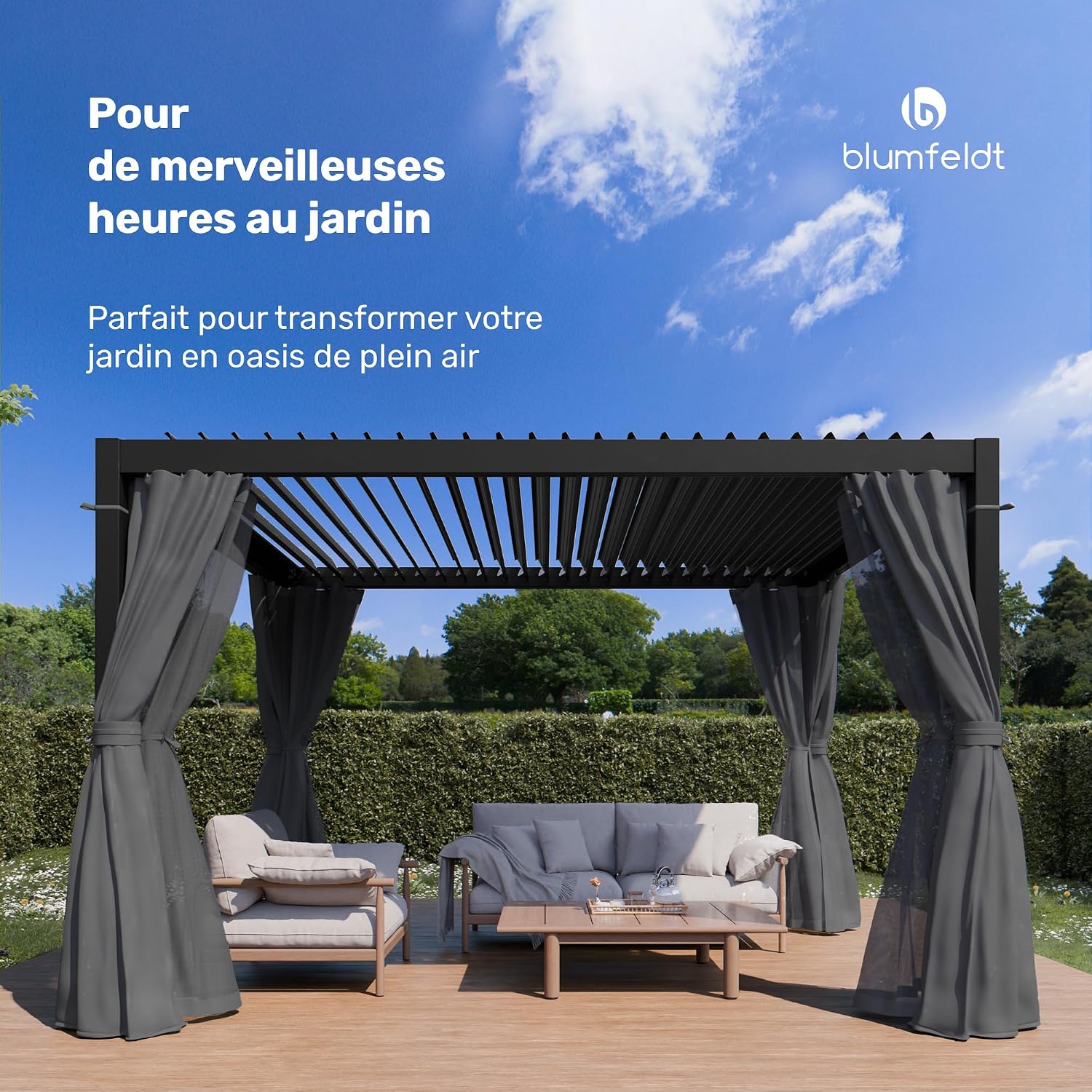 Detalle 2 de blumfeldt pergola 3 x 4 m met verstelbaar lamellendak en muggennetten