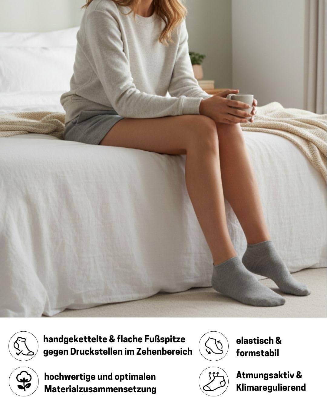 Detalle 2 de sockenkauf24 10 Paar Diabetiker Sneaker Socken ohne Gummibund & ohne Naht