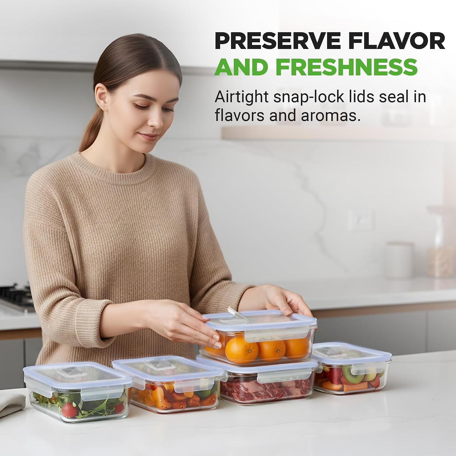 Thumbnail 1 de Nutrichef 1L Borosilicate Glass Food Containers with Lids (5 Pack) – Leakproof, Freezer to Oven Safe