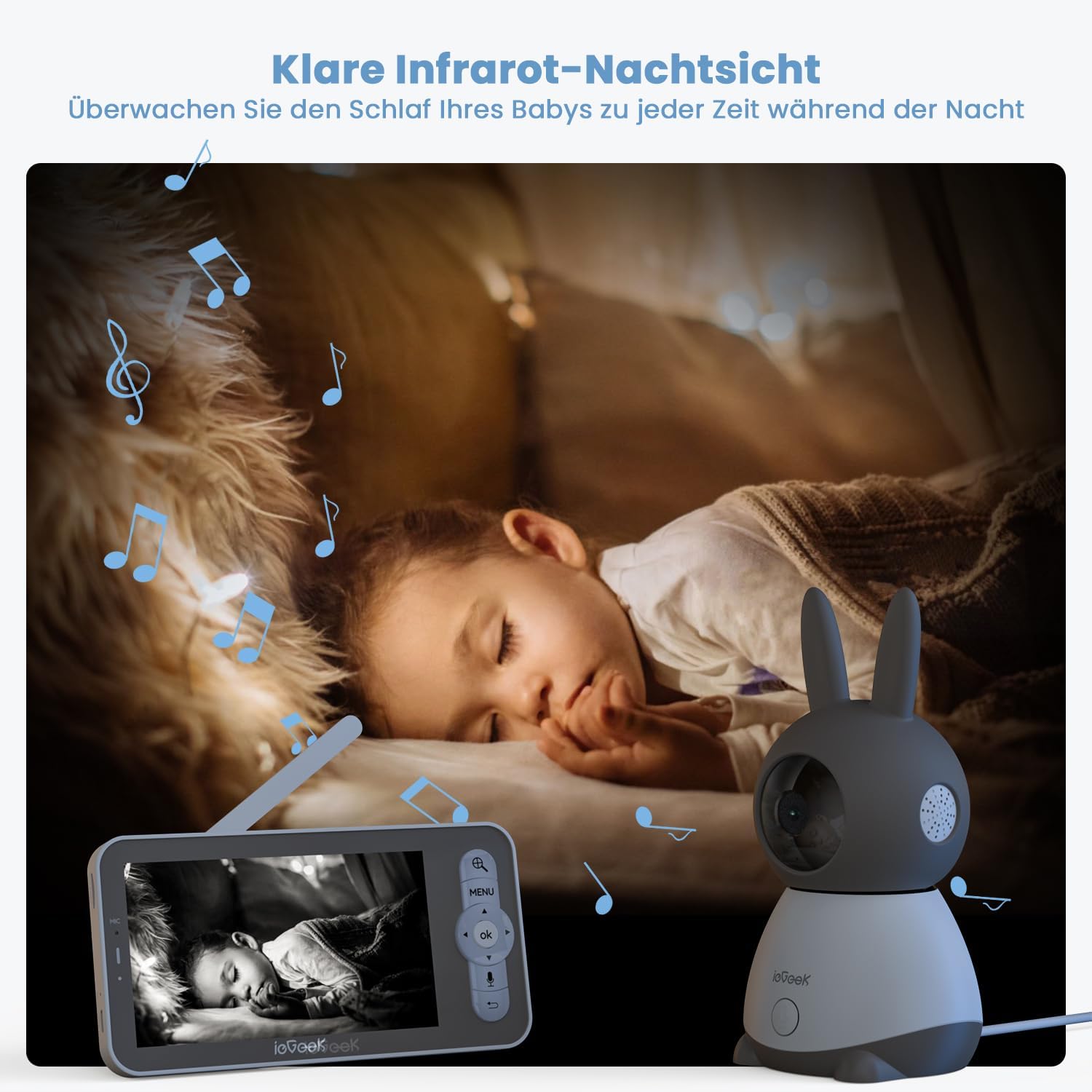 Thumbnail 1 de ieGeek Babyphone mit 2 Kameras 2K/3MP – 5 Zoll WLAN Video-Babyfon mit PTZ 355° und automatischer Verfolgung