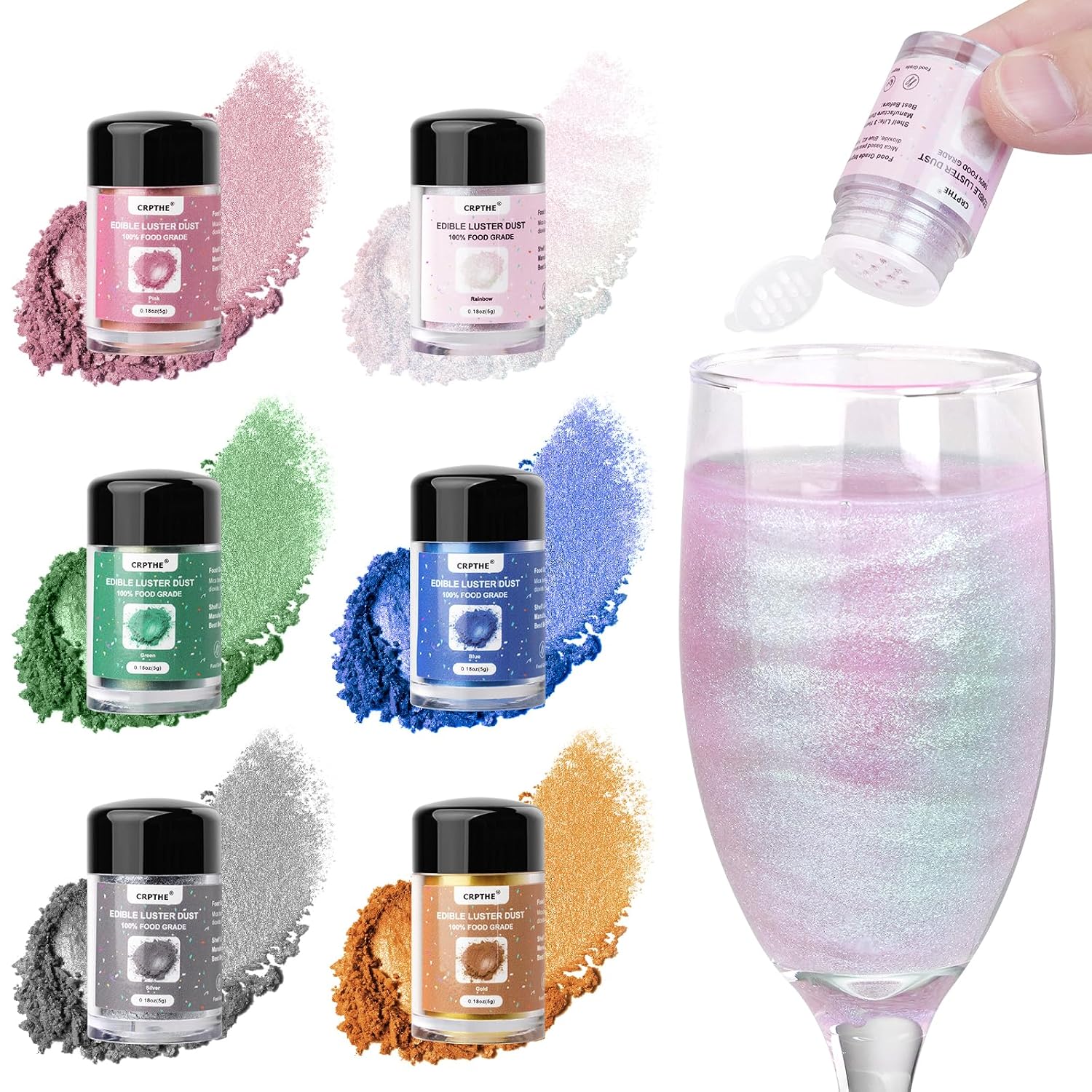 Detalle de CRPTHE Edible Luster Dust Set, 6 Colors for Drinks, Baking, and Desserts