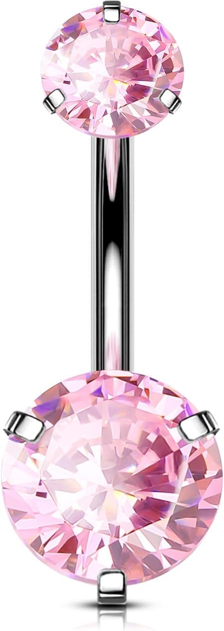 OUFER Body Piercing en titane pour nombril : barre interne 14G extra longue avec double CZ (longueurs 10 à 16 mm)