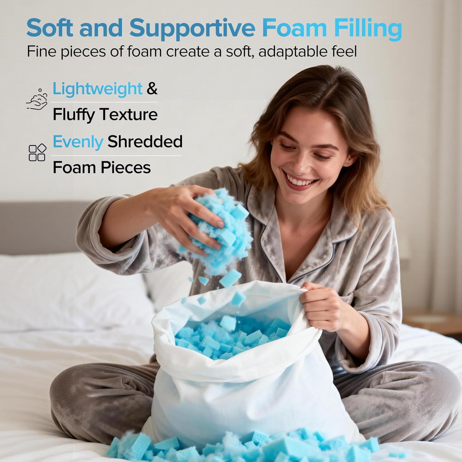 Thumbnail 2 de Hapiclody Shredded Memory Foam Pillows 2 Pack – Adjustable Firmness with Bamboo Cover (70 x 45cm)
