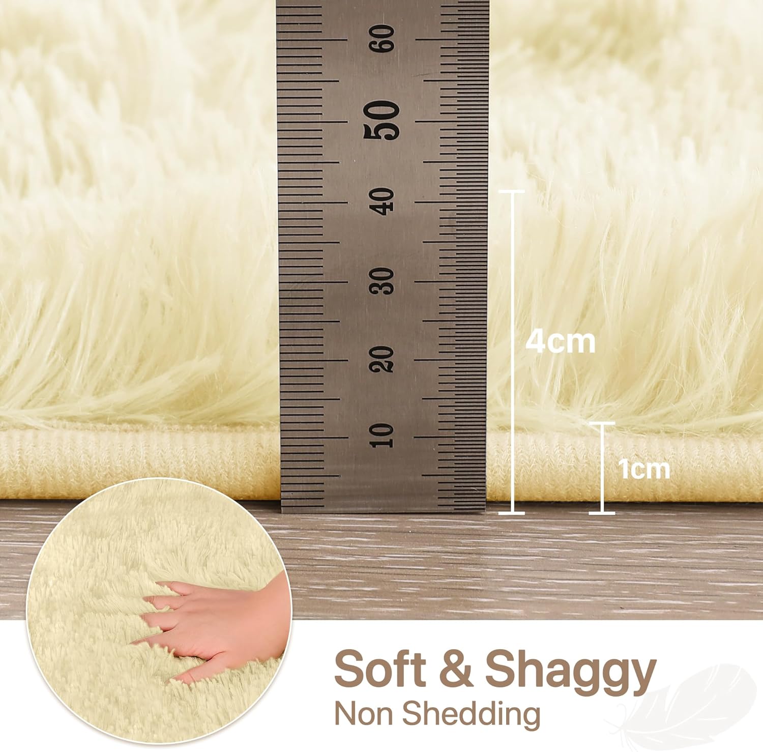 Thumbnail 1 de BEIMO Fluffy Faux Fur Bedside Rug 80x150cm Cream
