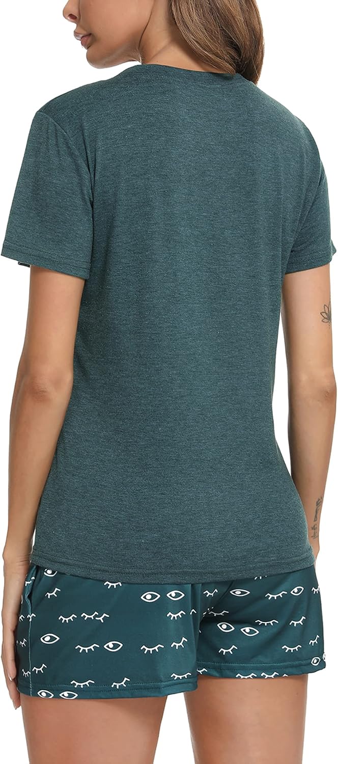 Detalle 2 de Uniexcosm Schlafanzug Damen – Kurz Baumwolle Zweiteiliger Pyjama-Set mit Druck