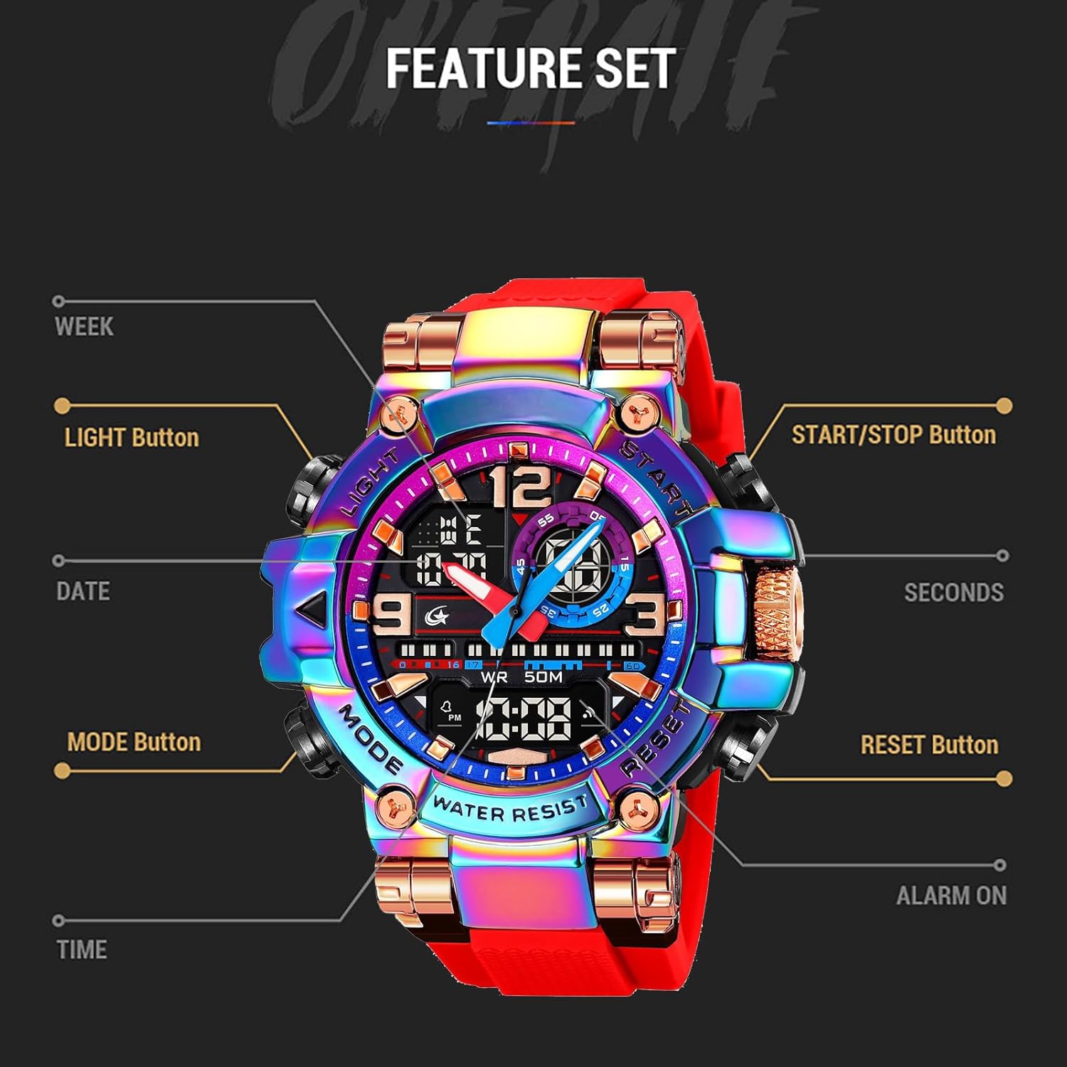Detalle de findtime Armbanduhr Herren Groß Sportlich Digitaluhr – wasserdicht, robust und vielseitig