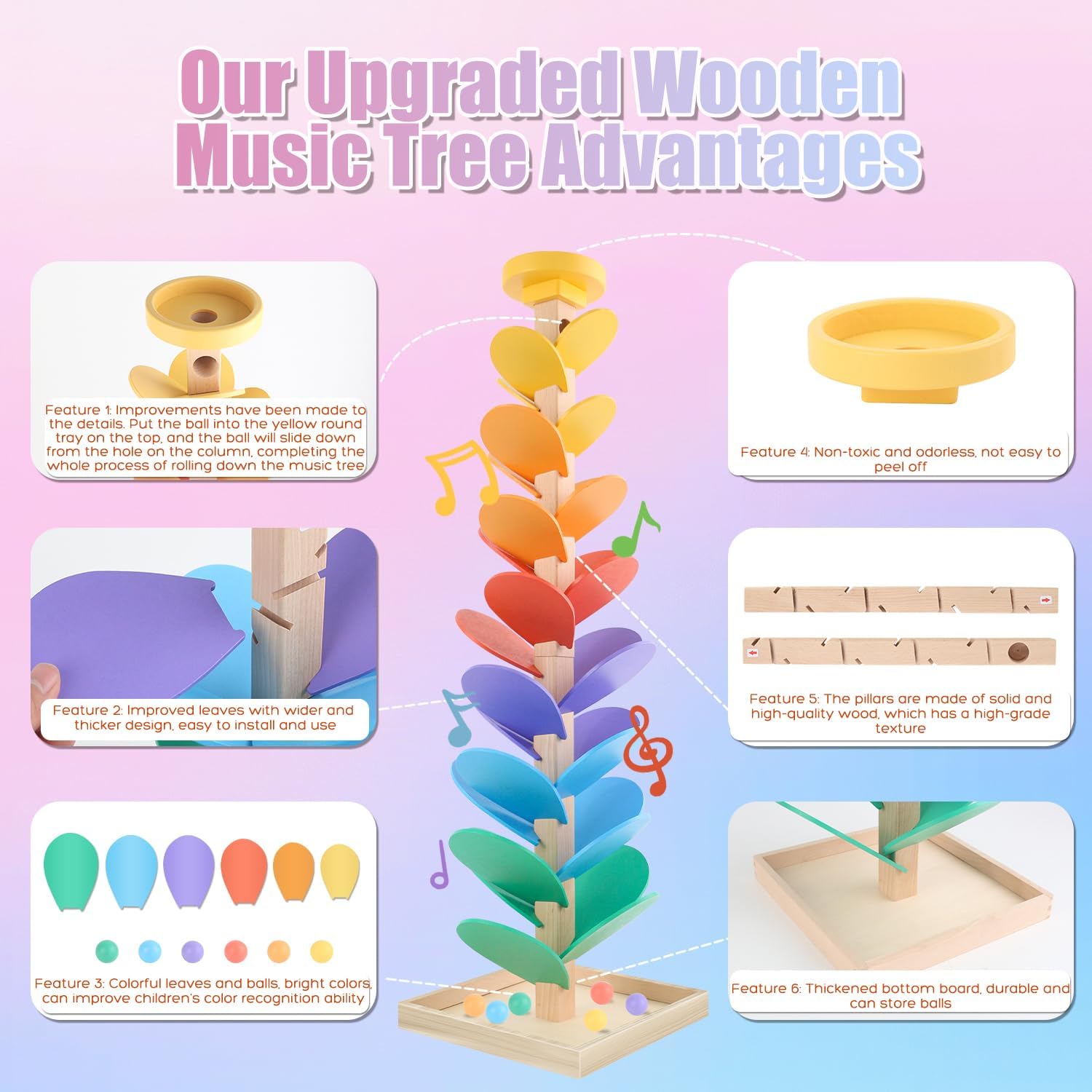 Detalle 2 de Wooden Marble Run Music Tree 49pcs