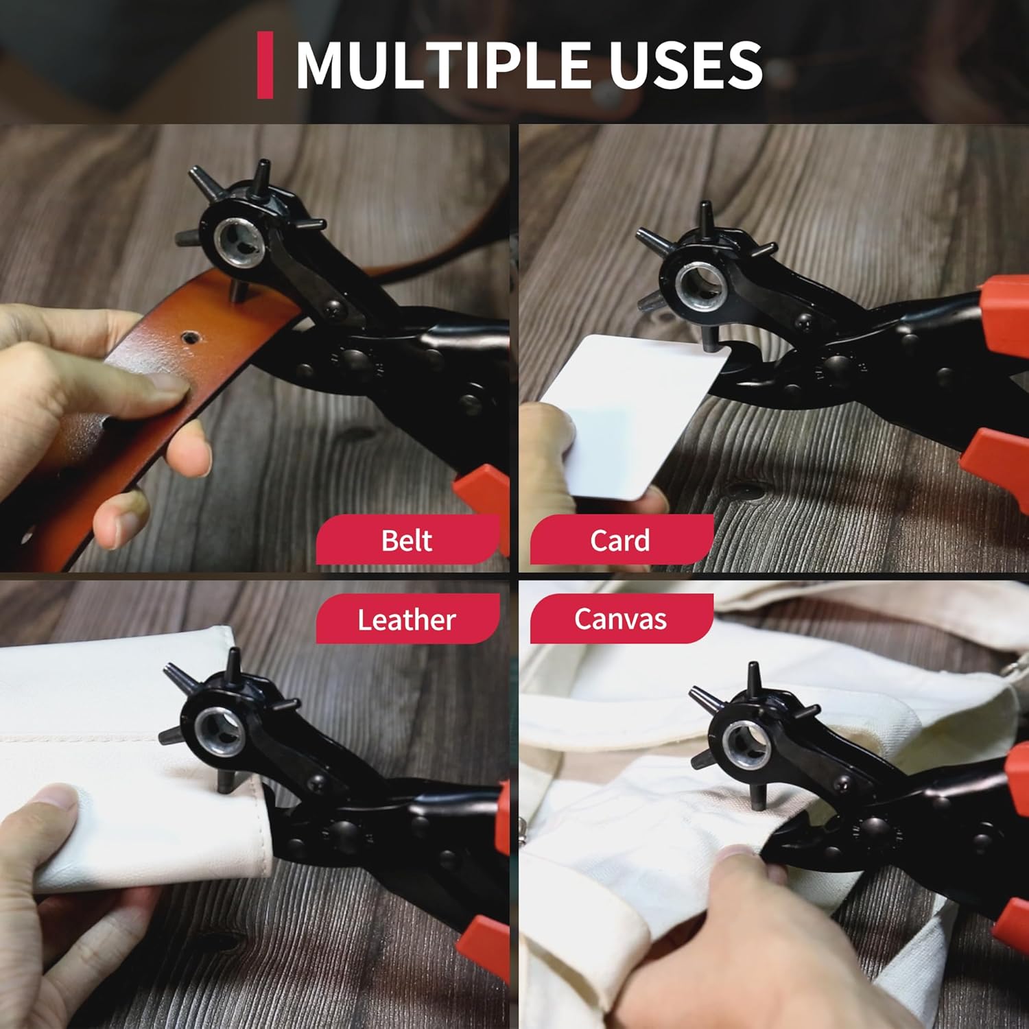 Detalle de XOOL Leather Hole Punch Plier – Heavy-Duty Rotatable Belt Hole Puncher with 6 Sizes