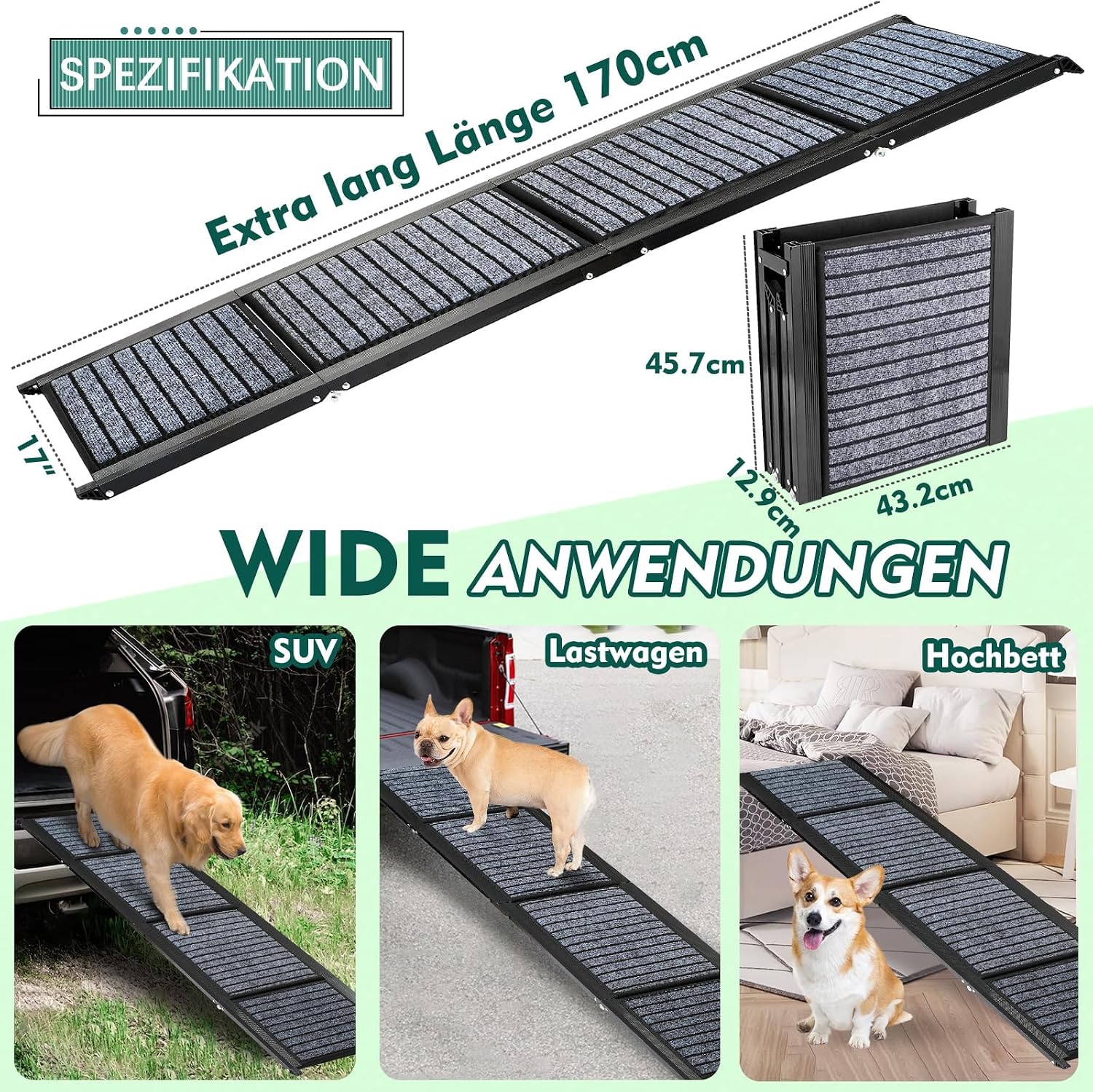 Thumbnail 4 de Extra Lang 170cm Hunderampe Auto Klappbar