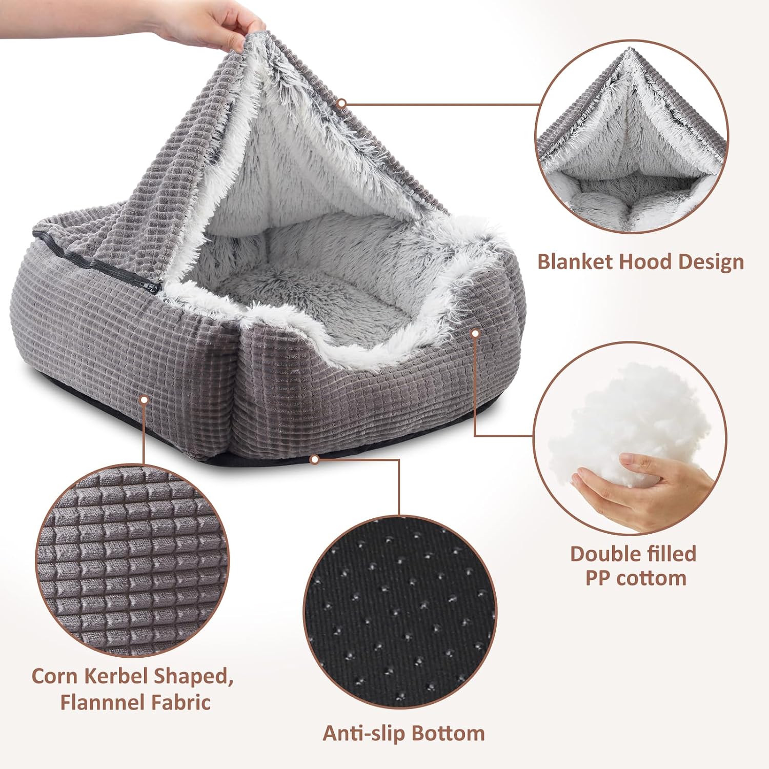 Thumbnail 6 de MIXJOY 35-Inch Cave Dog Bed with Attached Blanket and Bolstered Sides