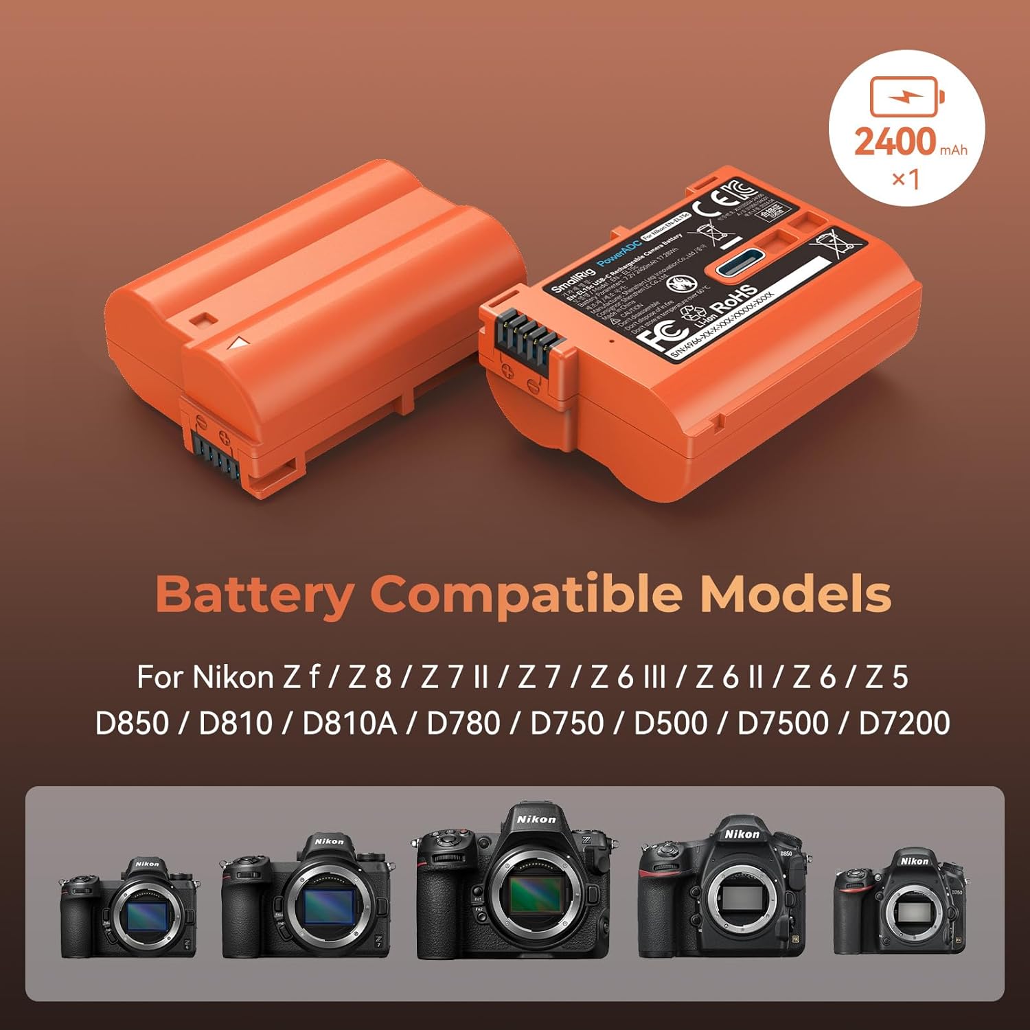 Detalle de Smallrig Batterie de rechange USB-C EN-EL15C pour Nikon – charge rapide 2,5 h