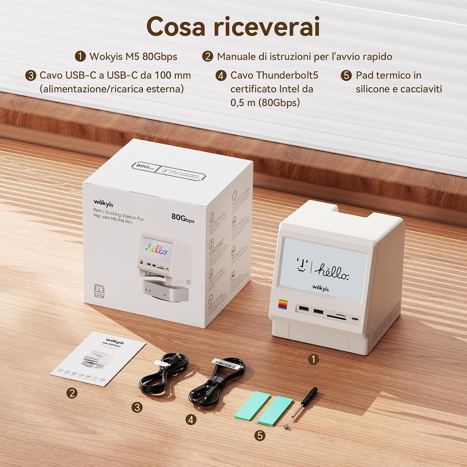 Thumbnail 6 de Wokyis M5 Retro Dock Station per Mac mini M4 Pro: hub Thunderbolt 80 Gbps con schermo integrato e raffreddamento