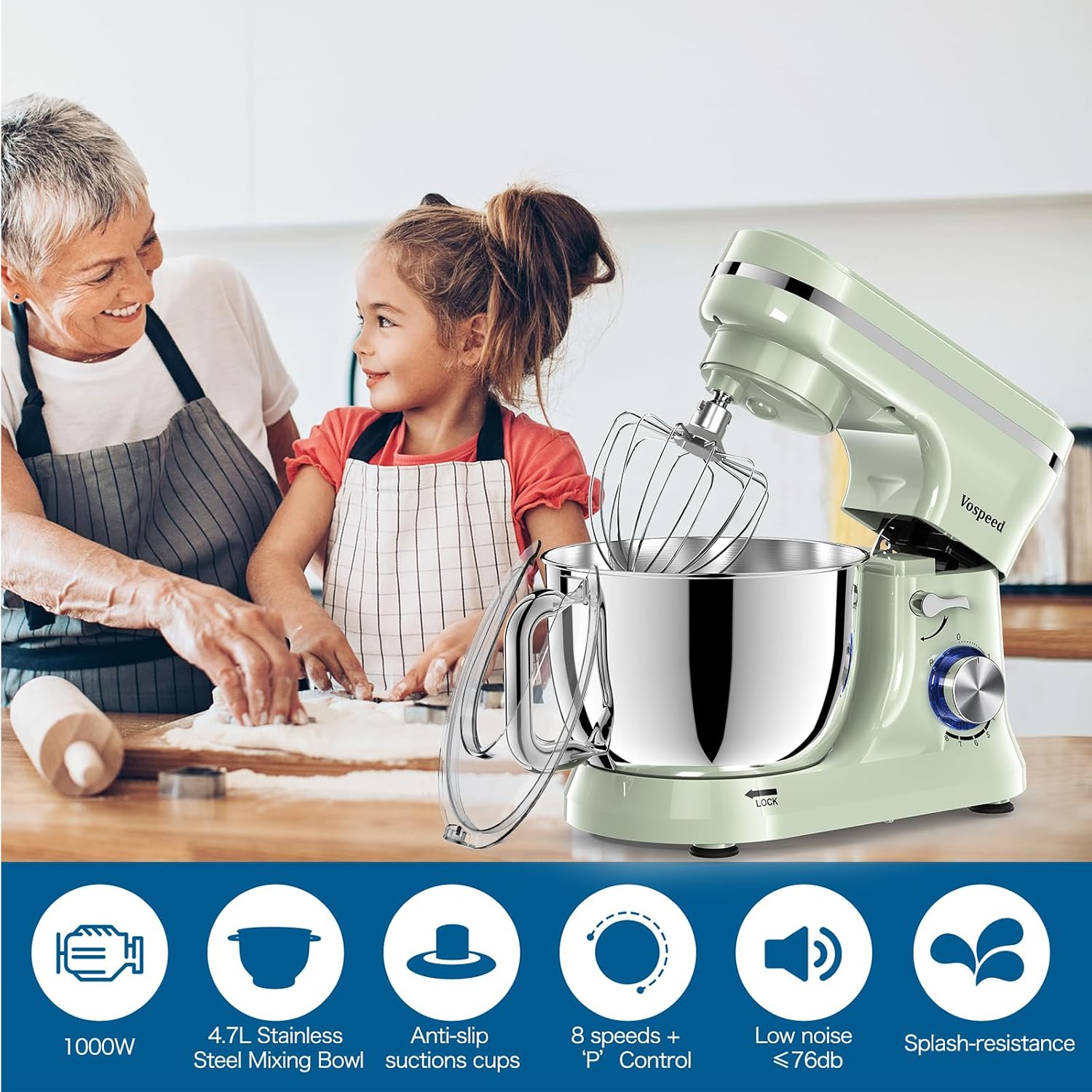 Detalle de Vospeed Stand Mixer 5 Quart 8 Speed 1000W