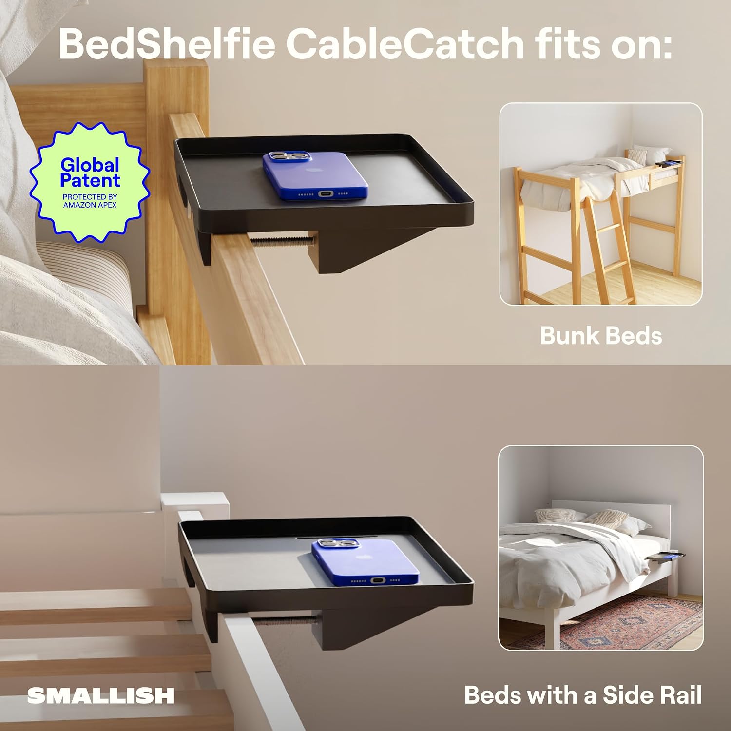 Thumbnail 3 de BedShelfie Bedside Shelf for Dorm Bedside Storage – Clip-On Floating Nightstand