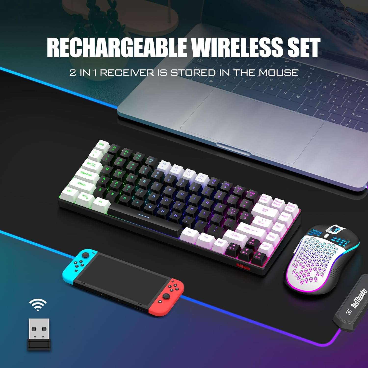 Detalle de RedThunder K84 Wireless Keyboard and Mouse Combo: 75% Compact Keyboard + Ultra-Light Honeycomb Mouse