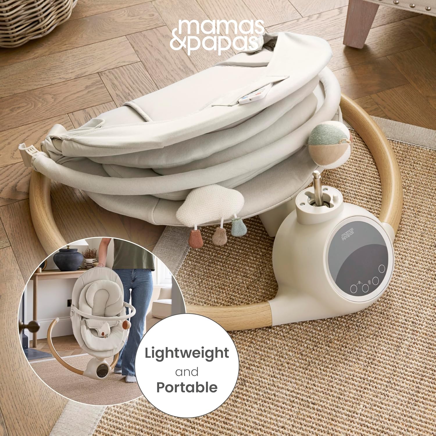 Detalle de Mamas & Papas Alto Smart Baby Swing (Cashmere): touchscreen, 5 speeds, Bluetooth and remote