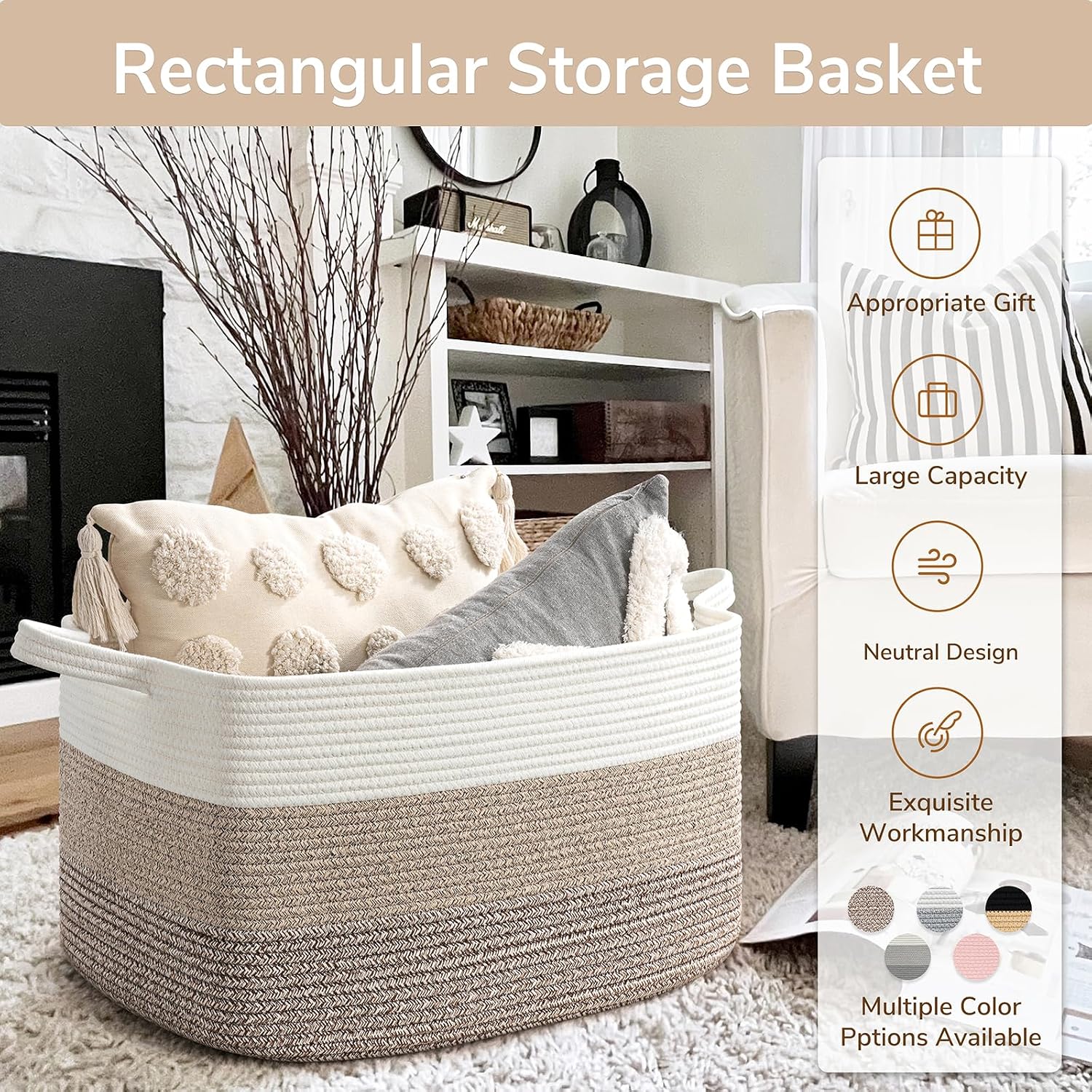 Thumbnail 6 de Goodpick rope28-Lsquare3pin light brownGoodpick Large Cotton Rope Storage Basket