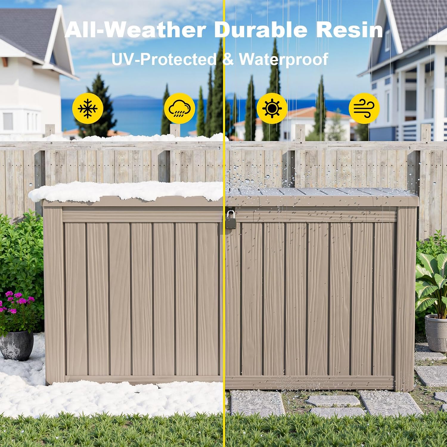 Thumbnail 2 de PatioZen 246 Resin Deck Box, Lockable Gray Outdoor Storage with Hinged Lid