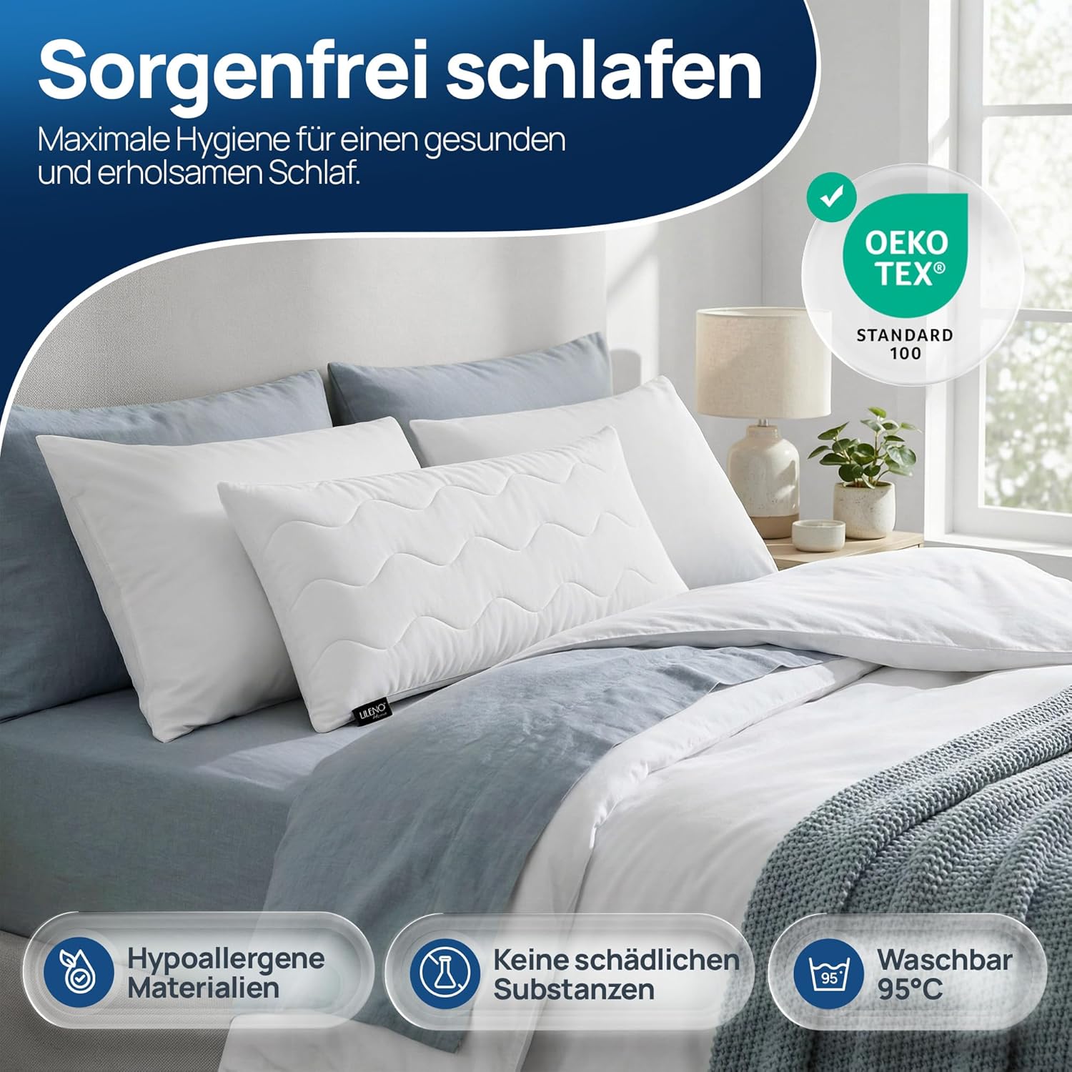 Thumbnail 2 de LILENO HOME Allergiker Kopfkissen 40x80 2er Set