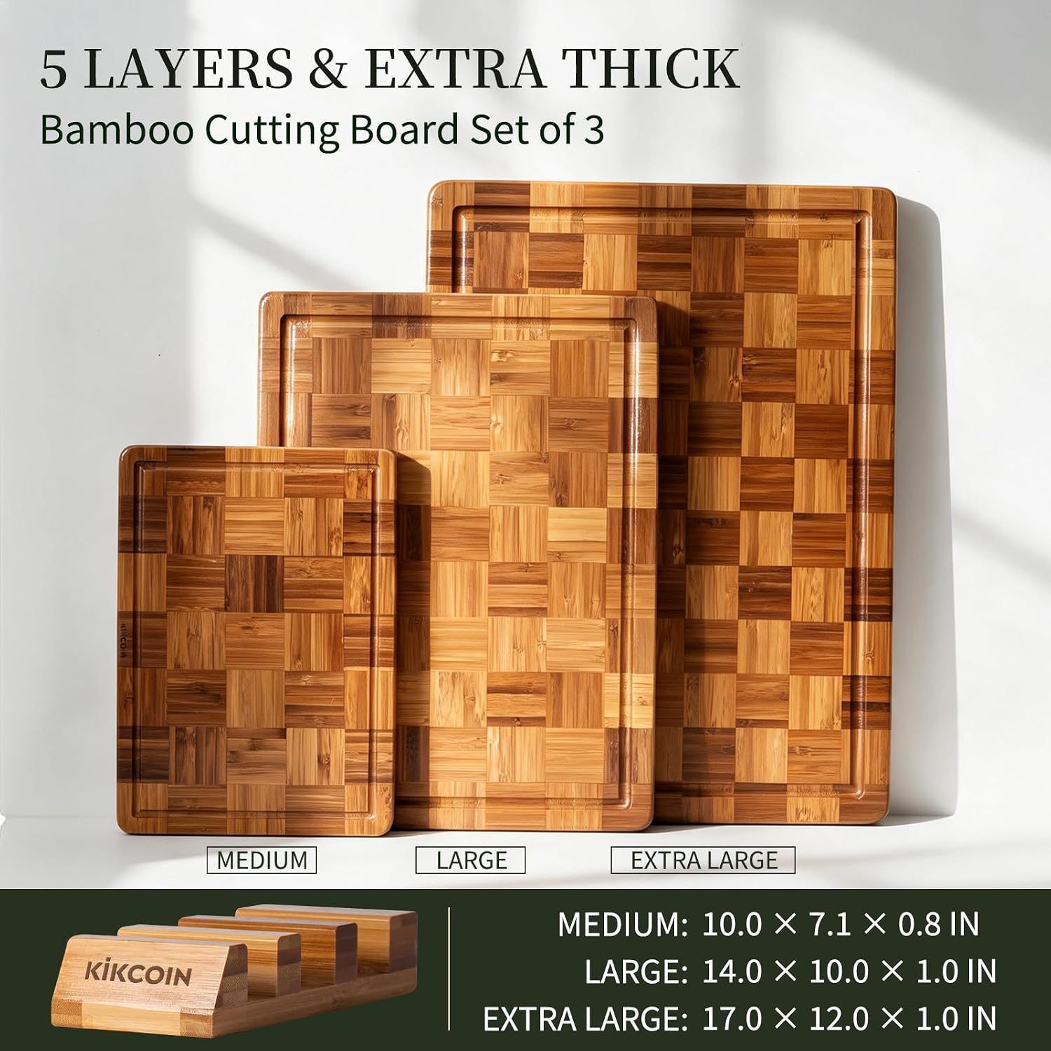 Detalle de Kikcoin Extra Large Bamboo Cutting Boards Set of 3 ⚖