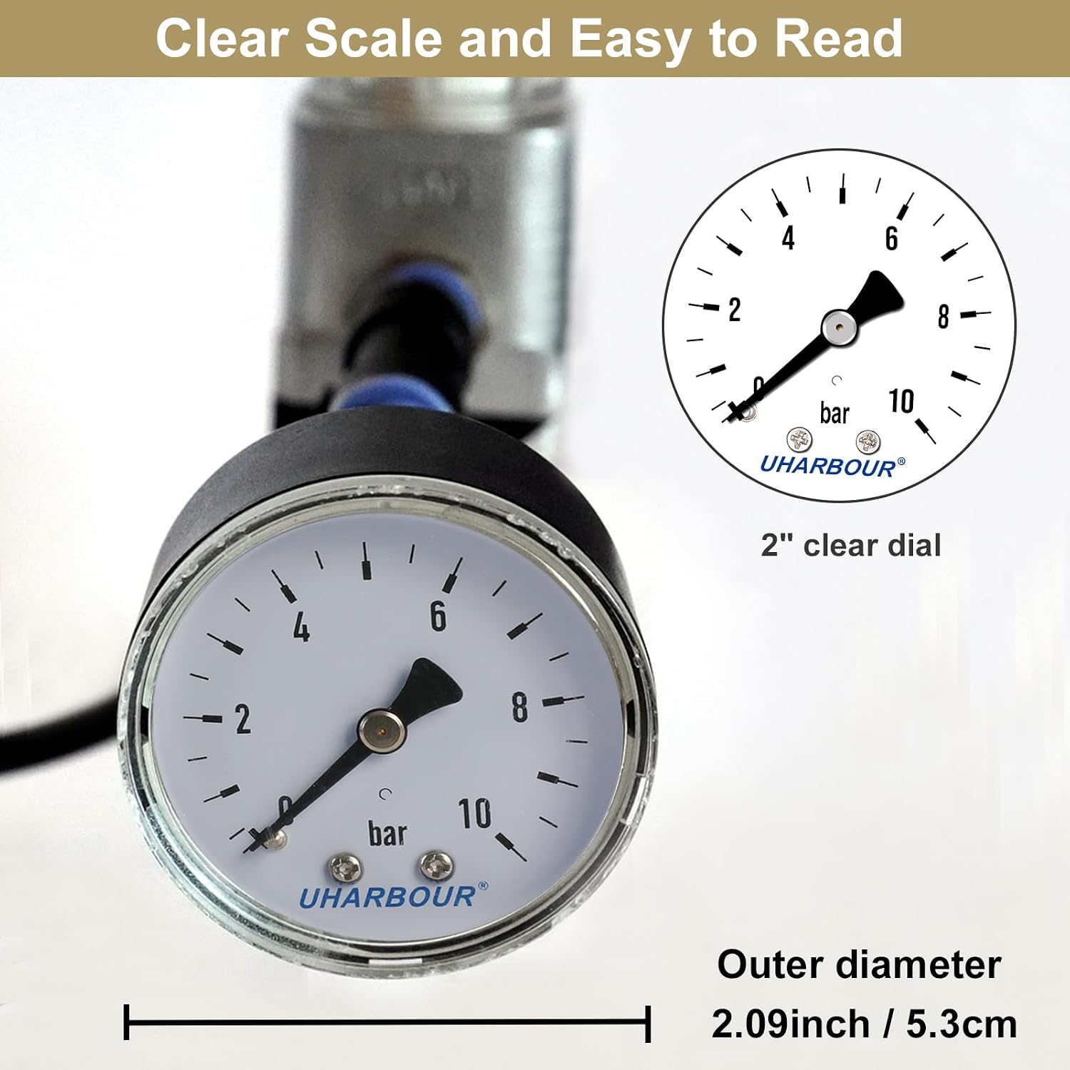 Detalle 2 de UHARBOUR MT017 drukmeter 0–10 bar met 1/4 inch BSP-messing aansluiting