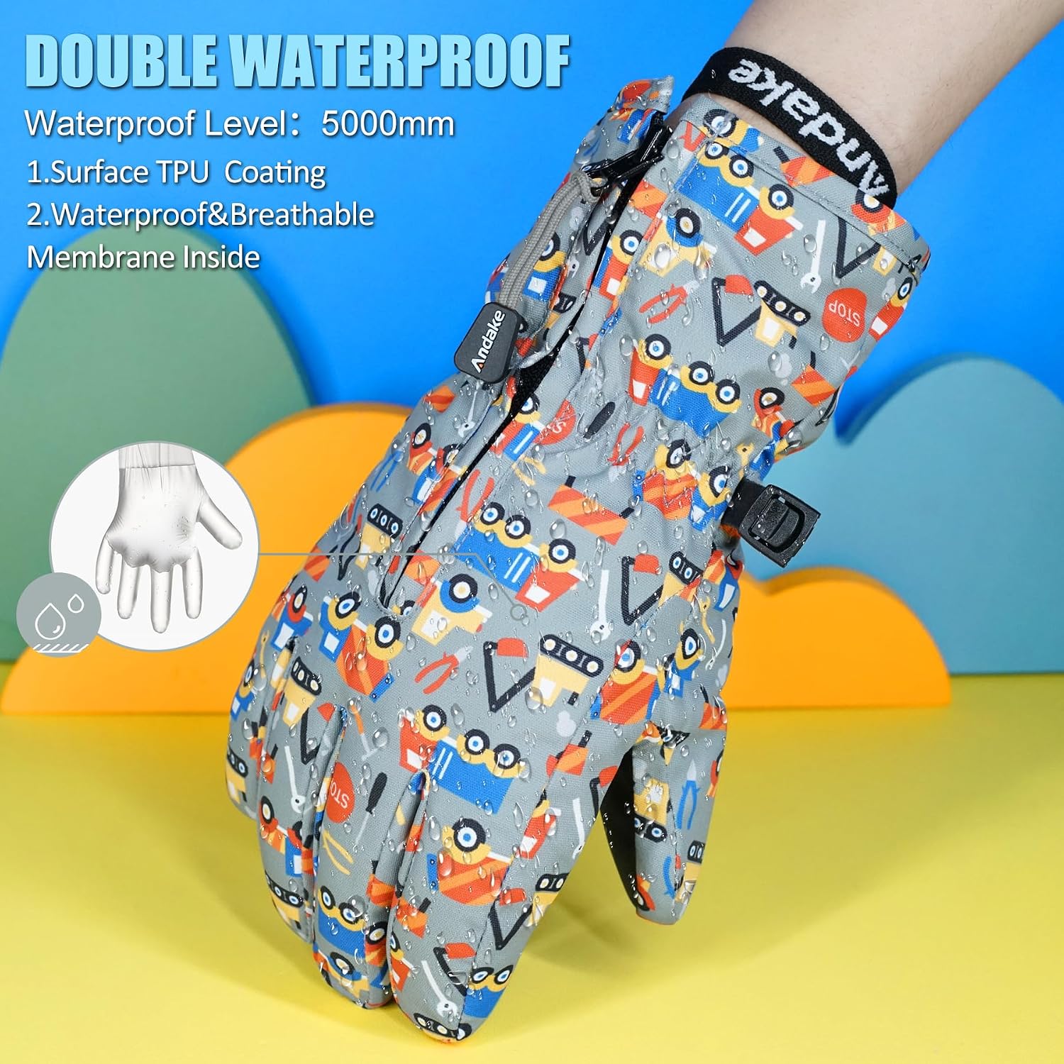 Thumbnail 5 de Andake Kids Ski Gloves Waterproof for Ages 2–10