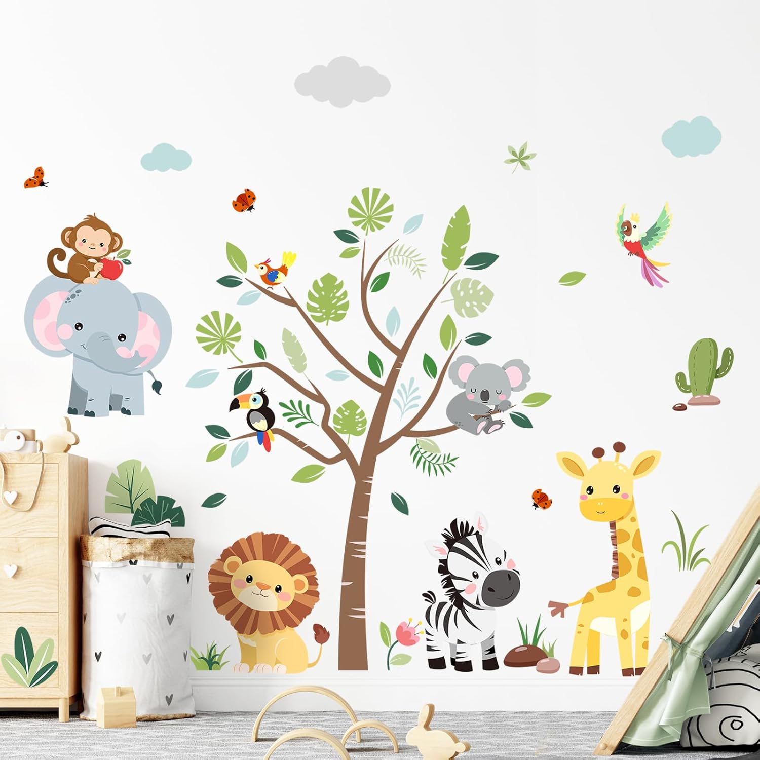 Thumbnail 2 de Supzone Jungle Animals Tree Wall Stickers: Safari Elephant, Giraffe, Lion & Zebra for Kids' Rooms