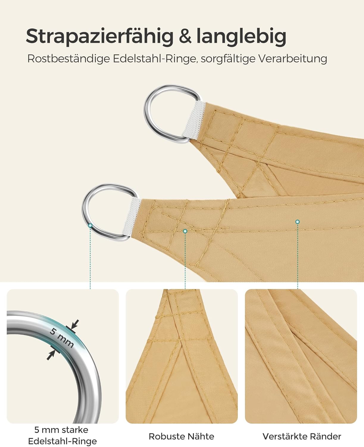 Thumbnail 3 de SONGMICS GSH23EY Sonnensegel 2 x 3 m wasserdicht (UV-Schutz 93%, Wassersäule 665 mm) für Terrasse, Garten & Balkon