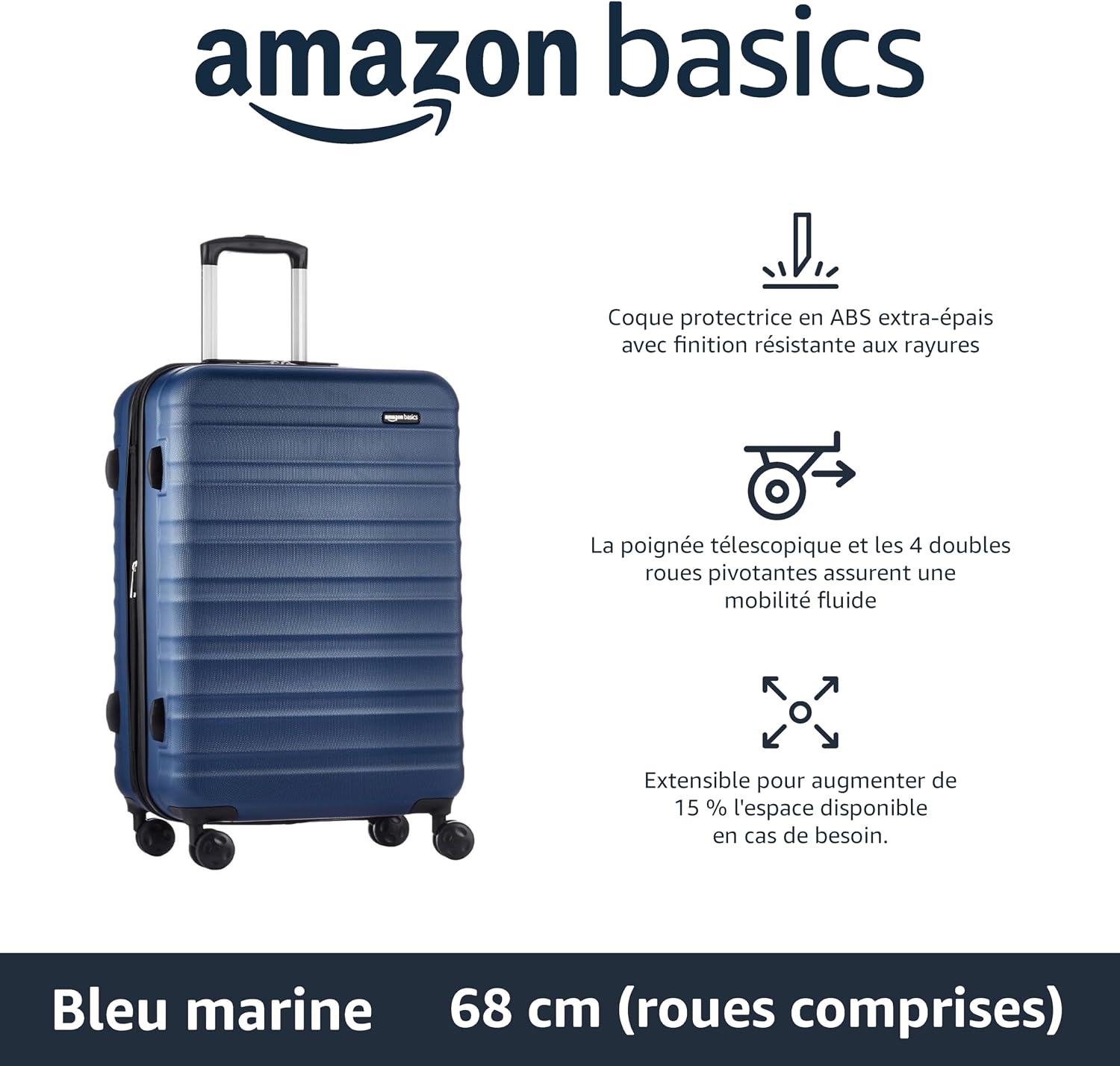 Detalle 2 de Amazon Basics Valise Rigide Moyenne – Légère, extensible et facile à manœuvrer en bleu marine