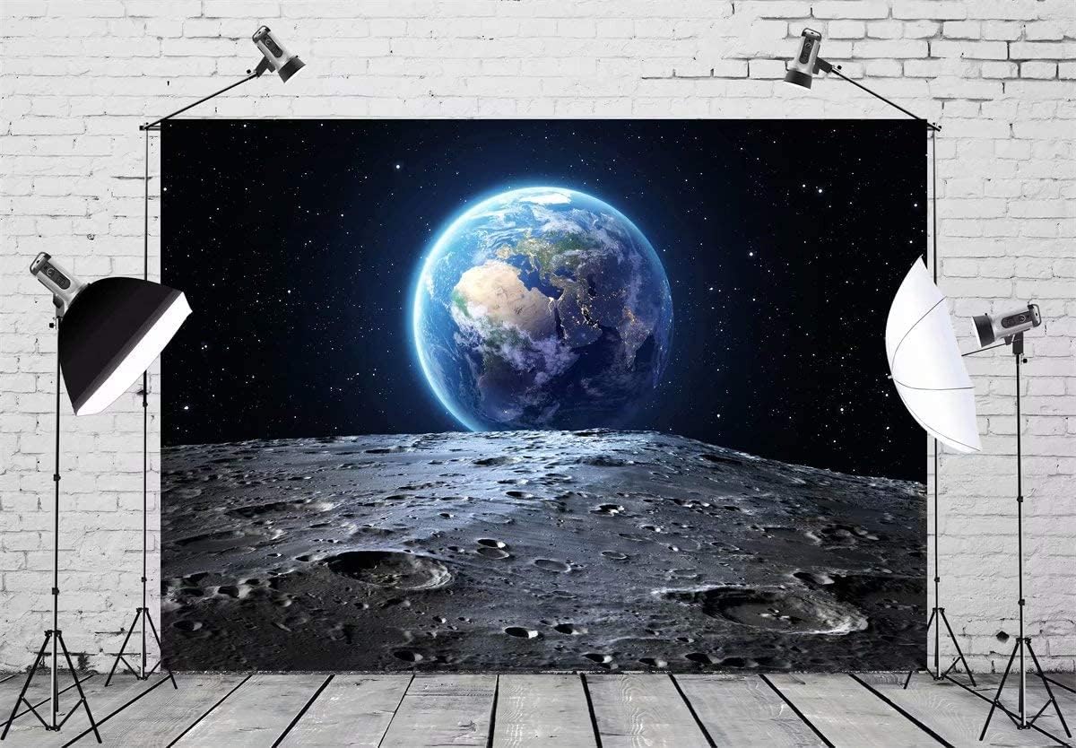 Detalle de BELECO Weltraumhintergrund aus Stoff (Universum/Erde/Mond), 2,8 x 1,5 m, Polyester für Fotoshooting & Party-Deko