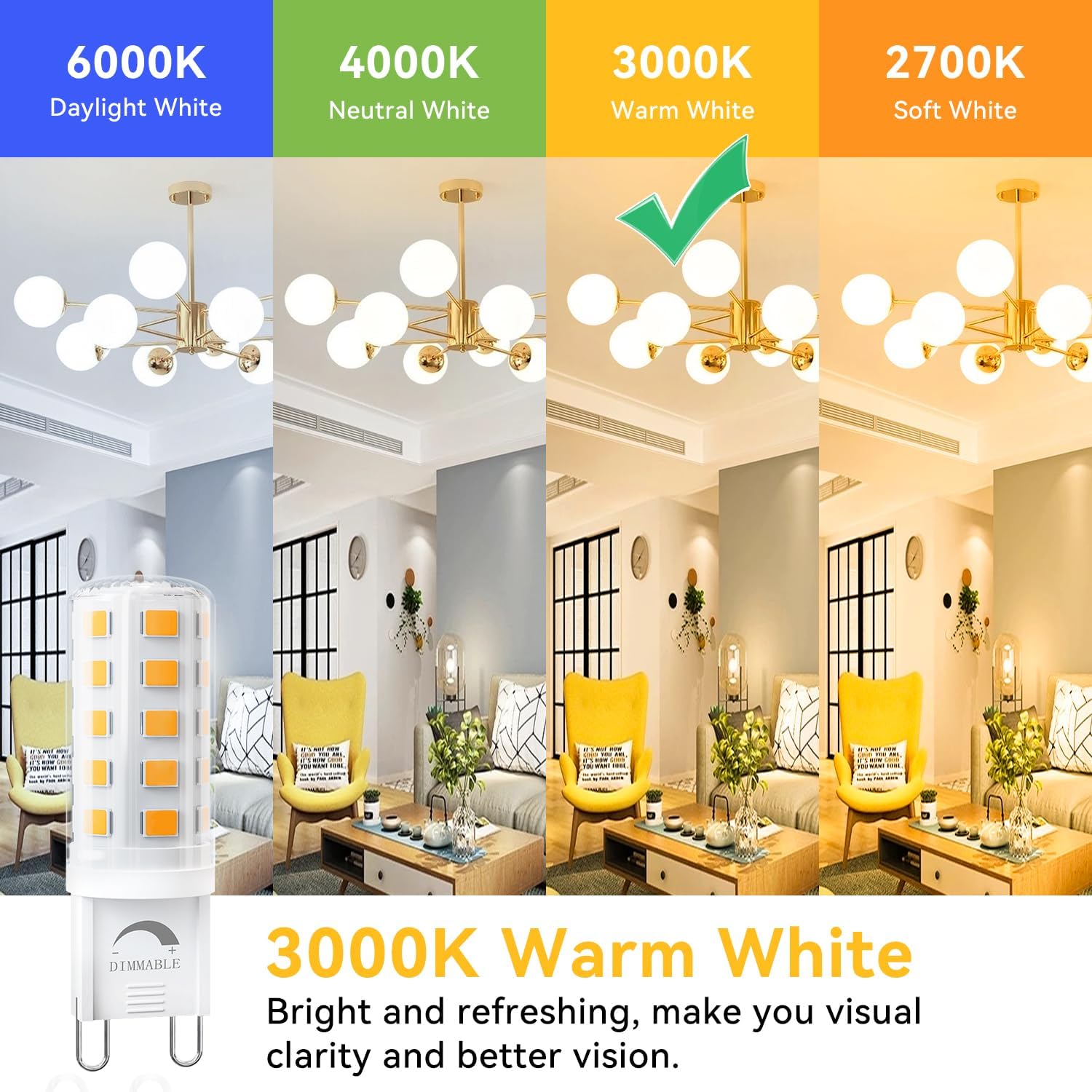 Thumbnail 3 de TJOY QGSDB G9 LED Bulbs, 3000K Dimmable, 450 Lumens, 12-Pack
