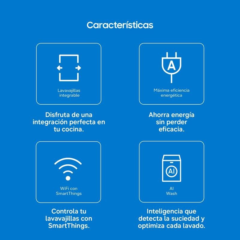 Detalle de Lavavajillas Samsung DW80H77JAI0U1: 14 cubiertos, WiFi y AutoRelease