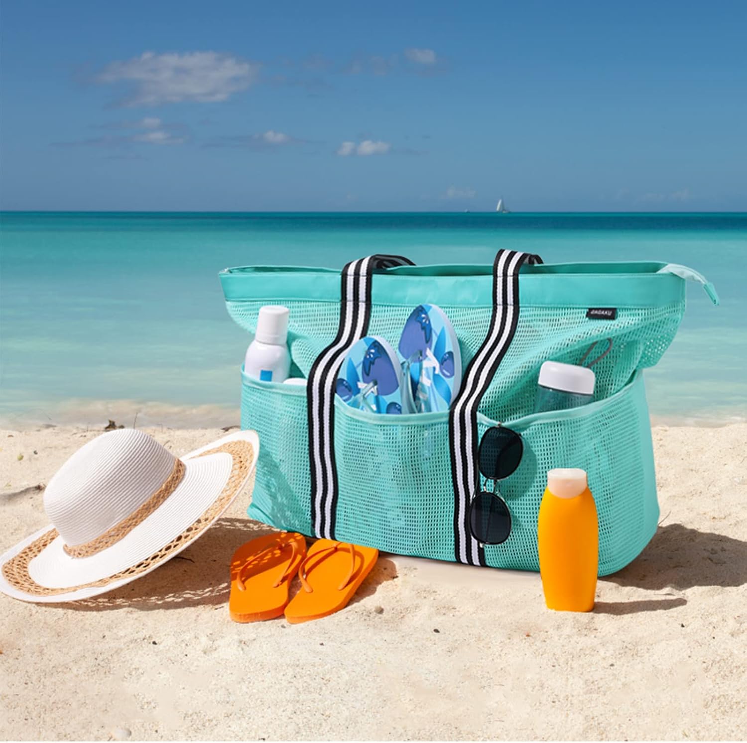 Detalle de GAGAKU Sac de voyage extra large - Sac à main pliable en filet pour plage et shopping