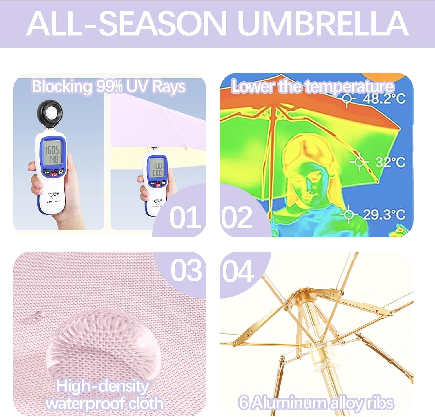 Thumbnail 4 de Macaron Style Mini Folding Travel Umbrella with Braided Lanyard Keychain and Flat Handle