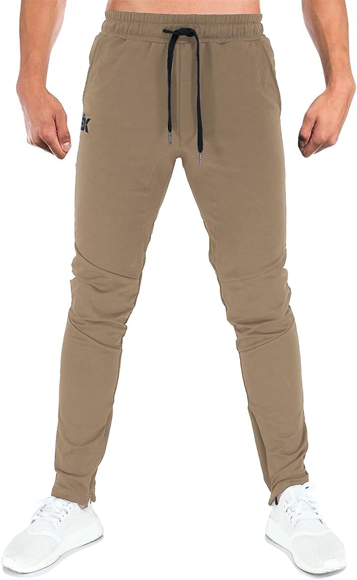 Detalle de BROKIG Mens Gym Joggers Sweatpants – Slim Fit Tracksuit Bottoms with Double Pockets and Hidden Zips