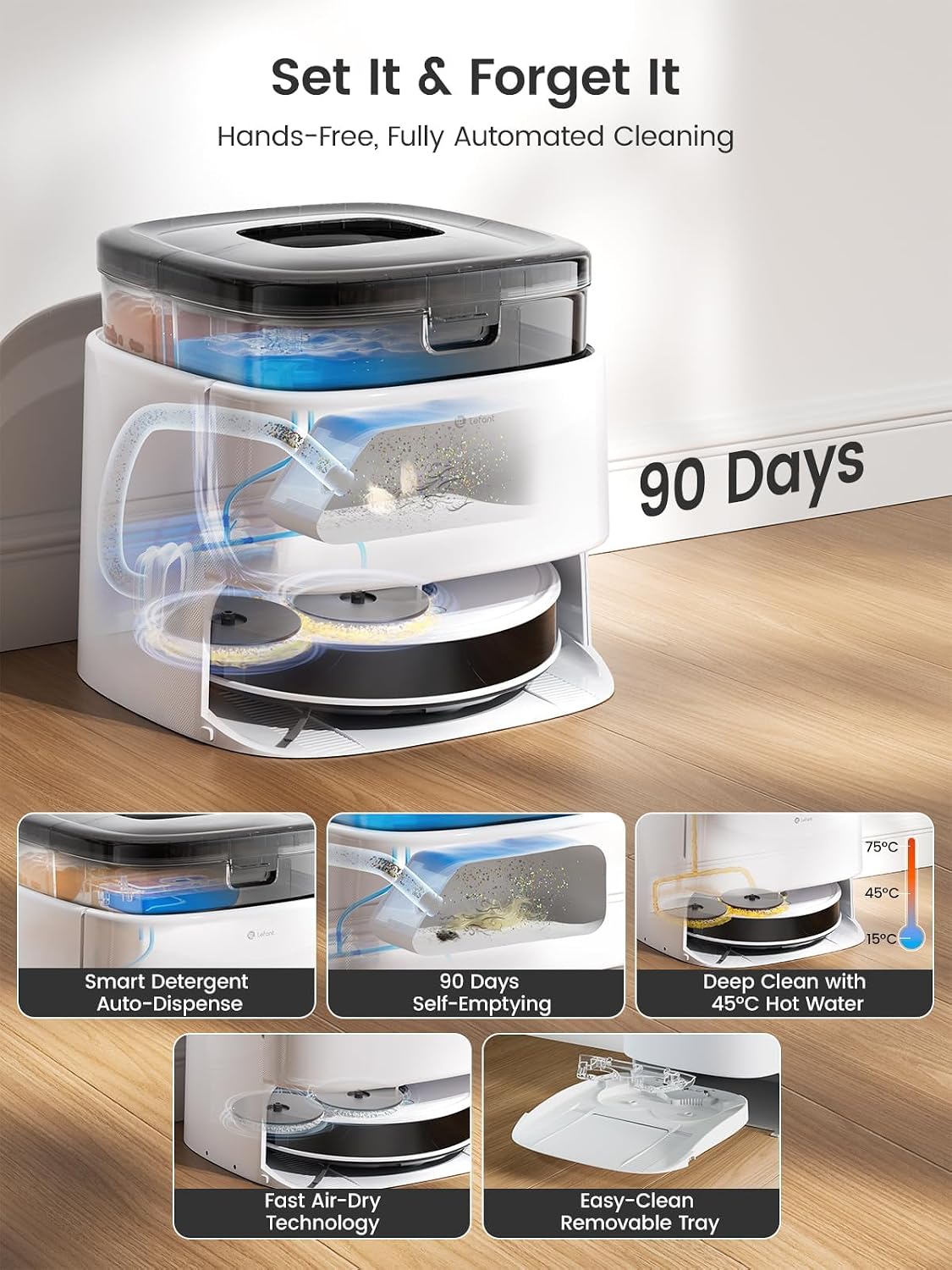 Detalle de Lefant M3 Robot Vacuum and Mop, 12,000Pa Suction, LiDAR and Self-Emptying Dock